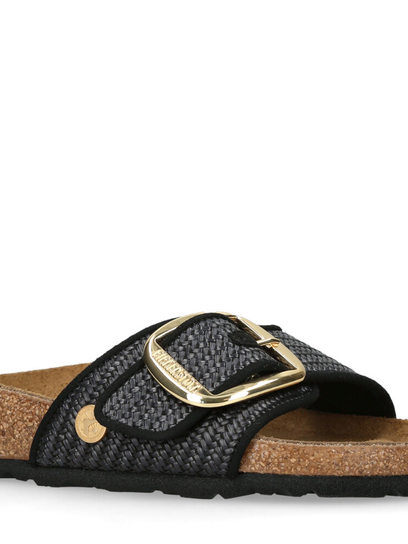 Madrid Big Buckle Raffia Sandals Black