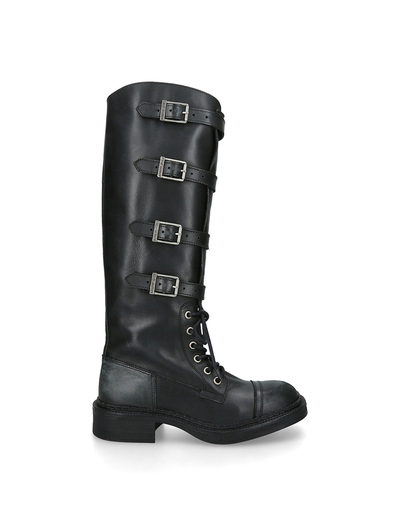Rox Buckle Leather Boots Black