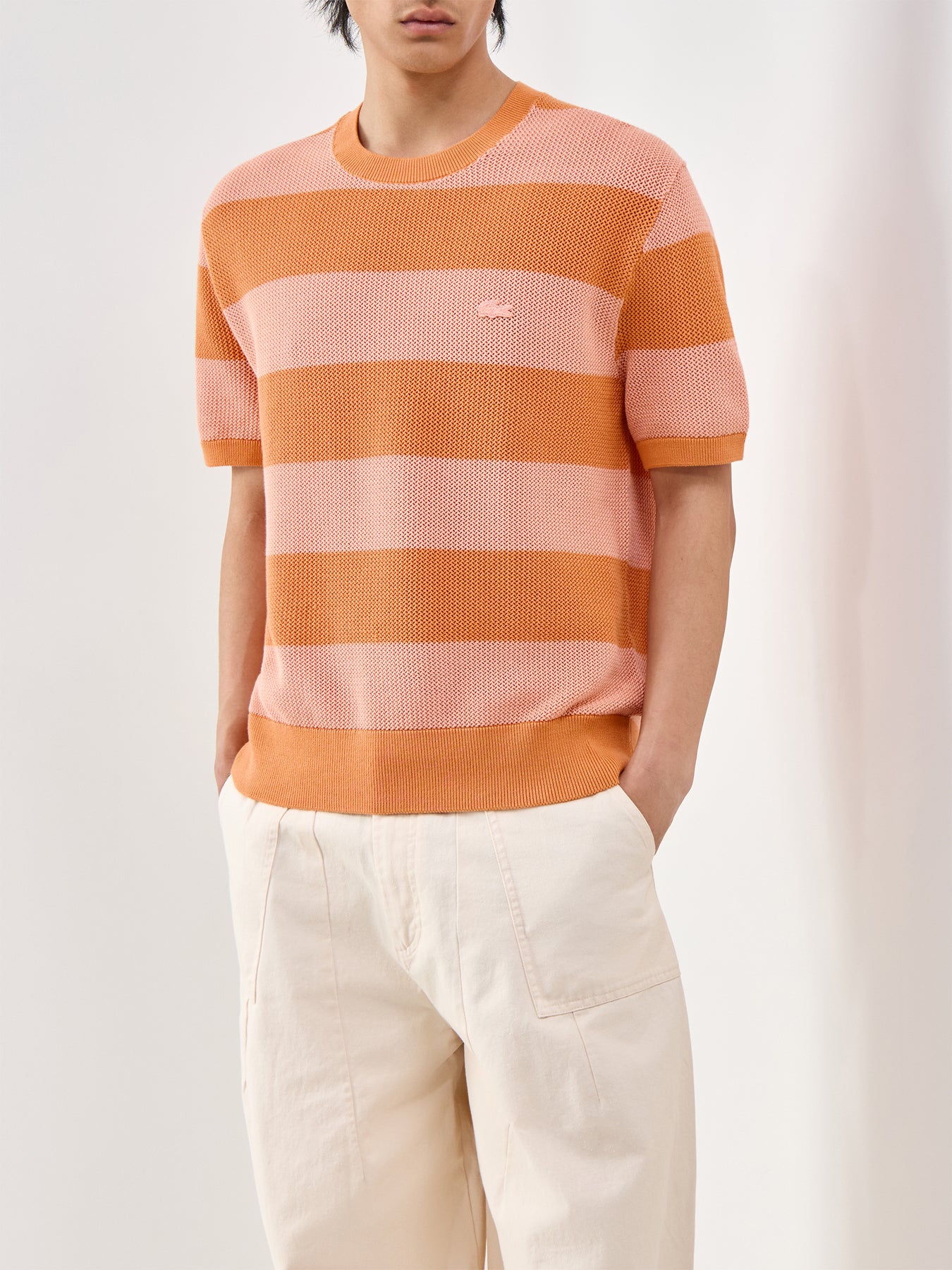 Crochet Stripe T-Shirt Orange