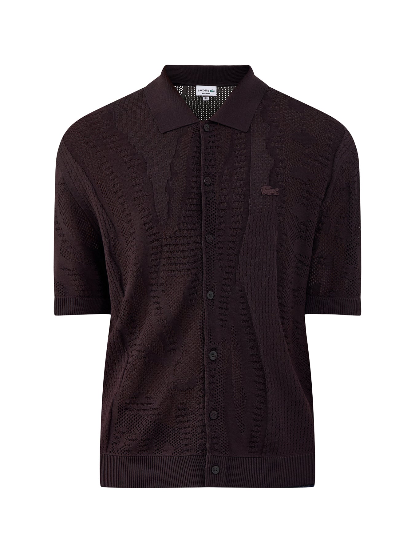 Crochet Knit Short Sleeve Shirt Brown