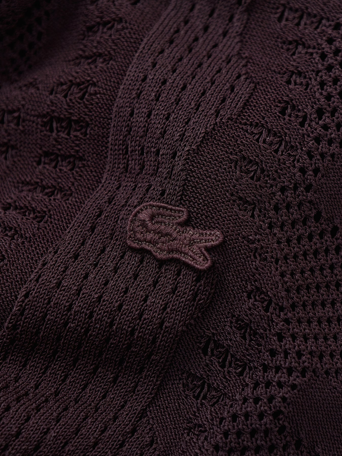 Crochet Knit Short Sleeve Shirt Brown