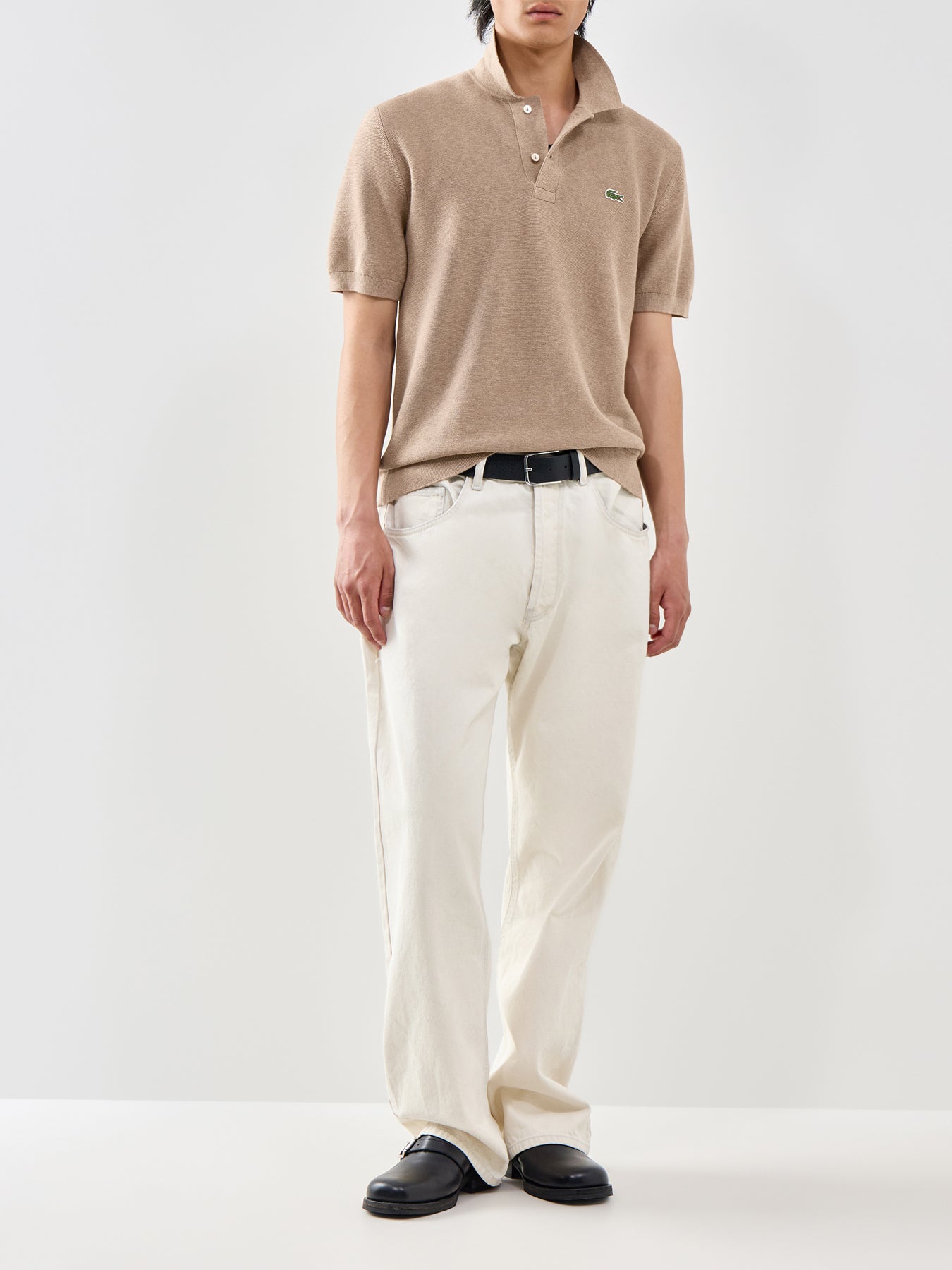 Knitted Short Sleeve Polo Shirt Beige