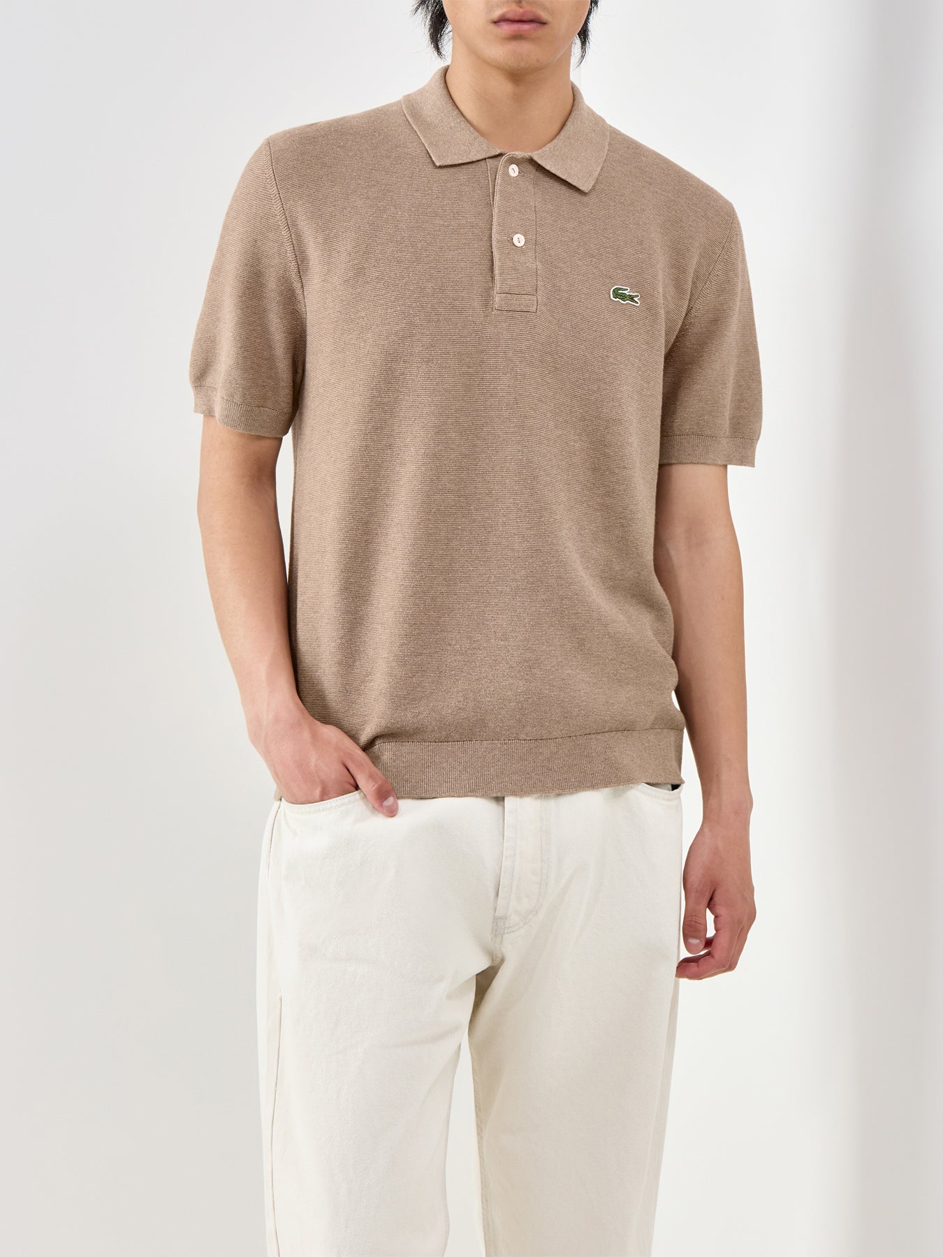 Knitted Short Sleeve Polo Shirt Beige