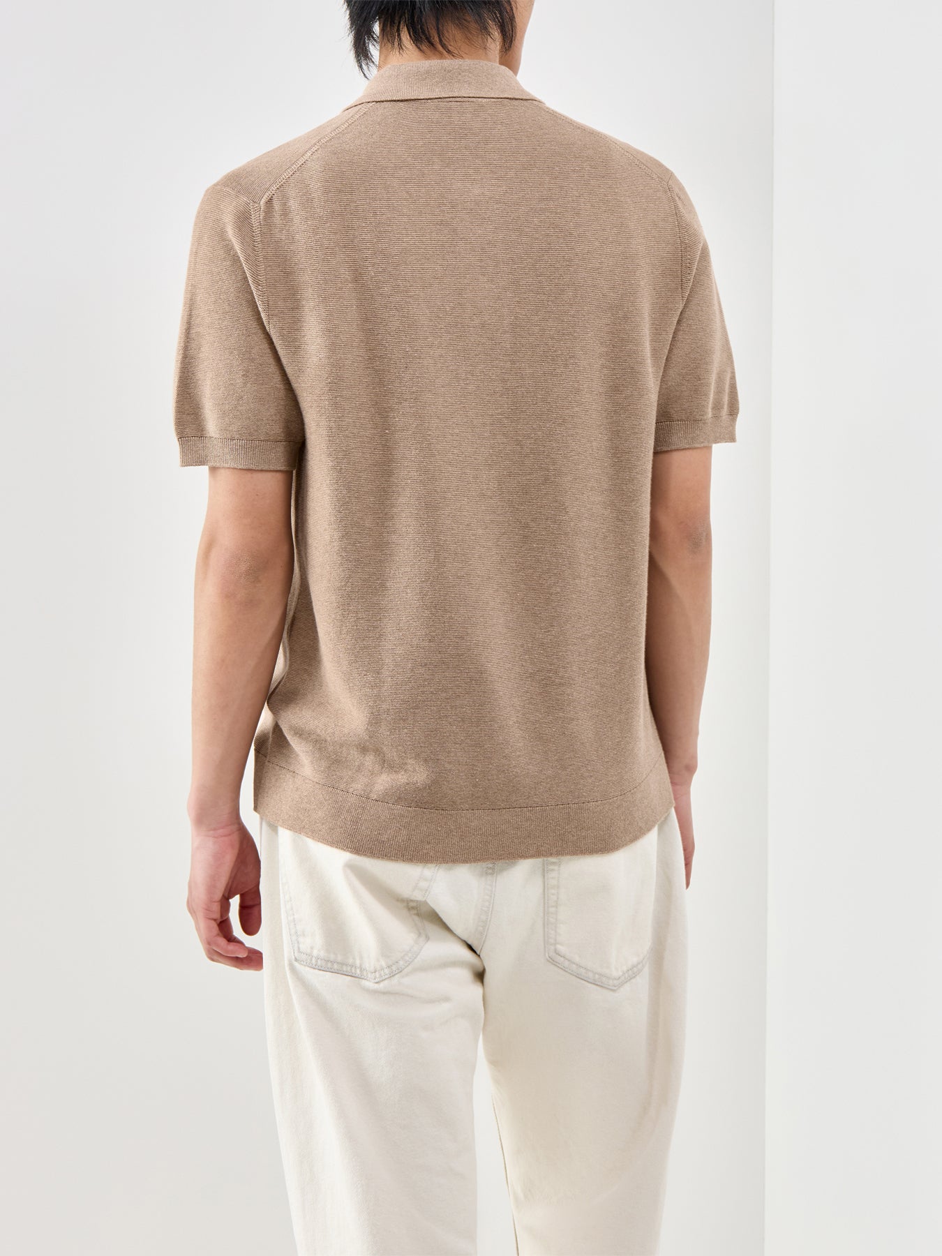 Knitted Short Sleeve Polo Shirt Beige