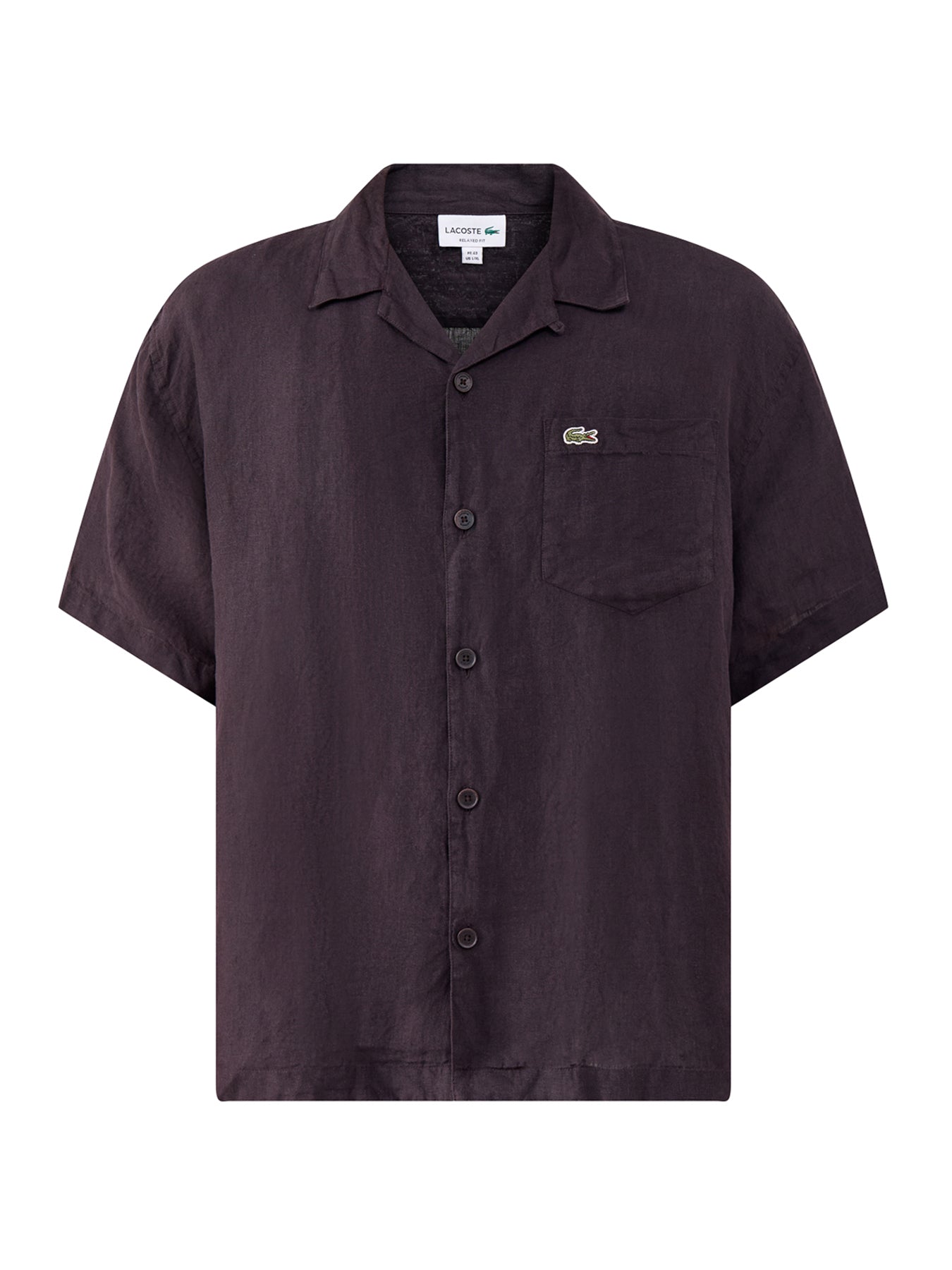 Camp Collar Linen Short Sleeve Shirt Dark Brown