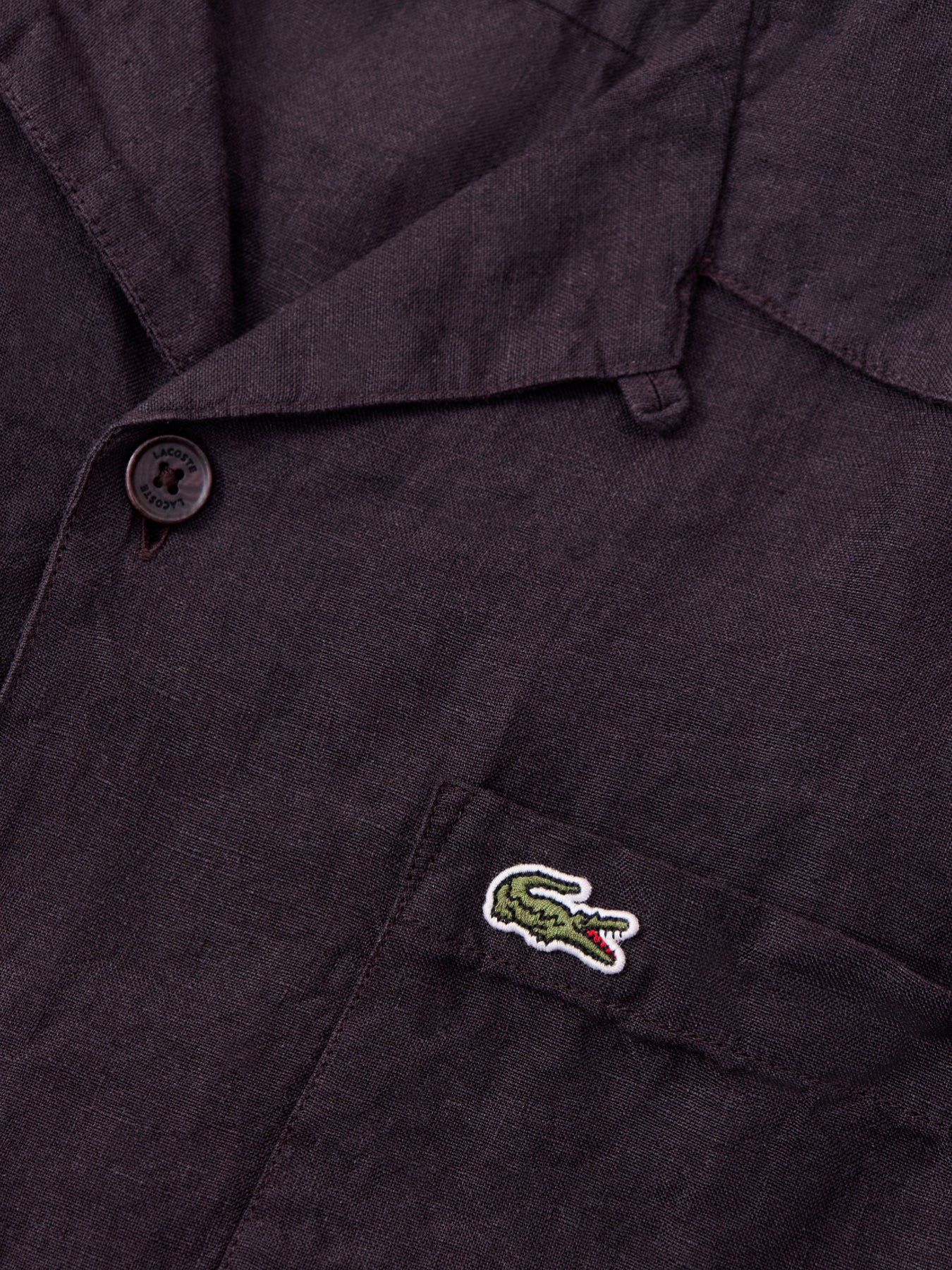 Camp Collar Linen Short Sleeve Shirt Dark Brown