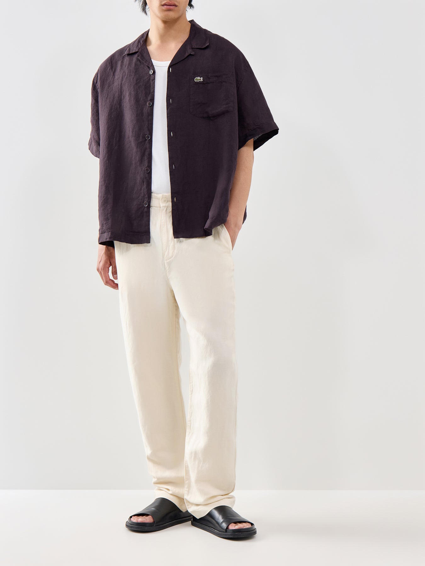 Classic Fit Cotton-Linen Trousers Cream