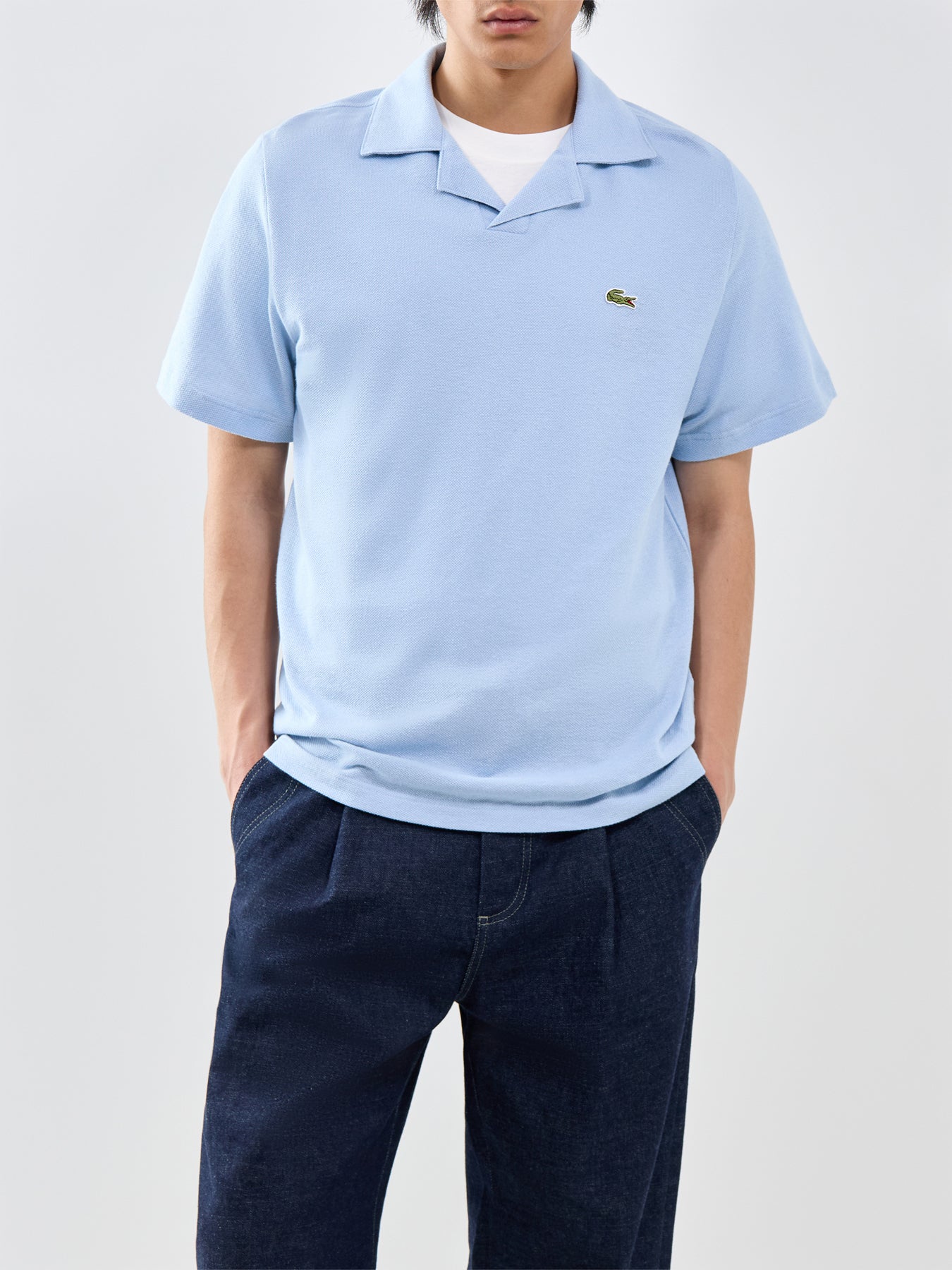 Classic Fit Cotton-Linen Polo Shirt Light Blue