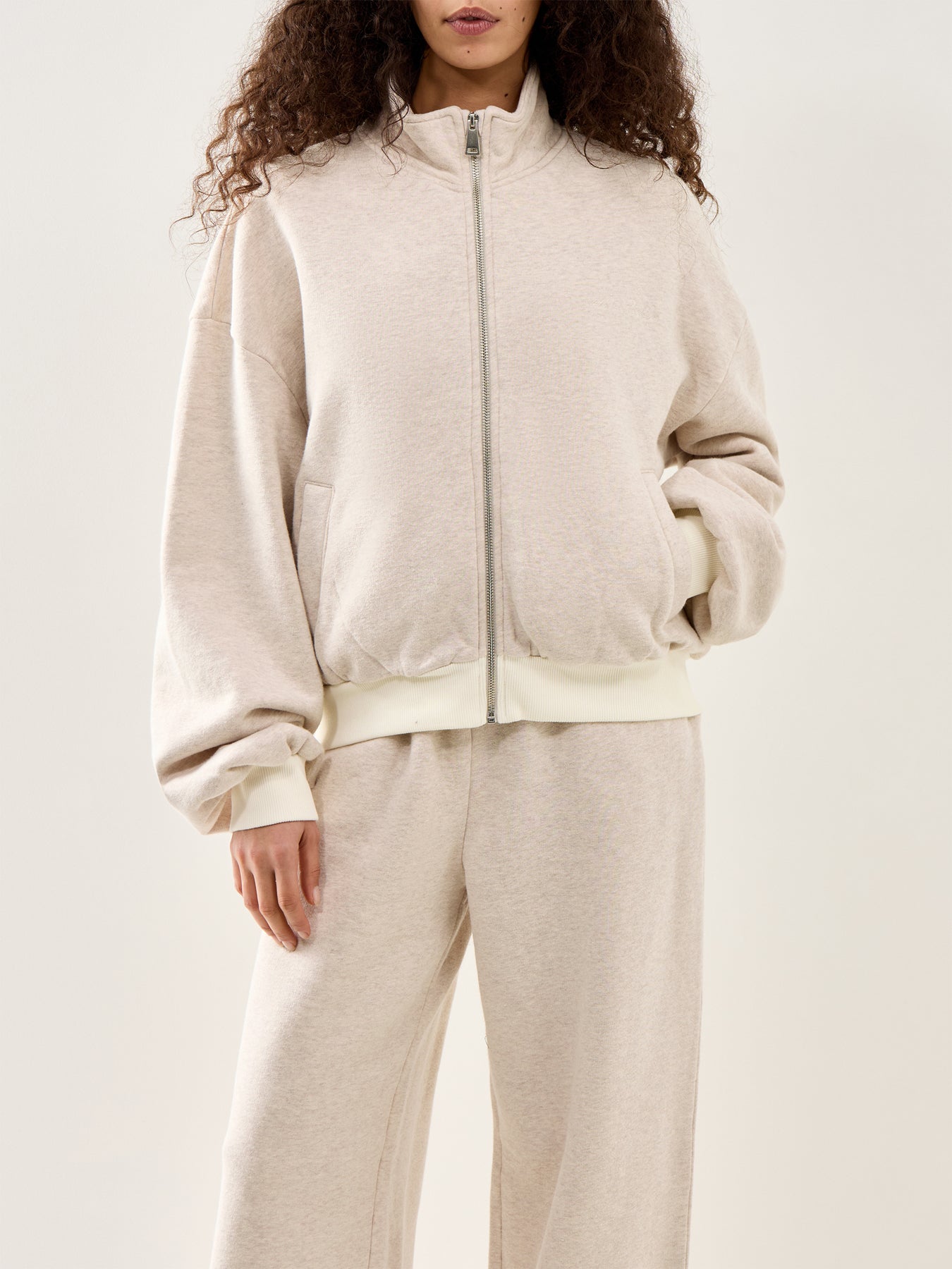 Josefina Contrast Rib Zip Sweat Grey