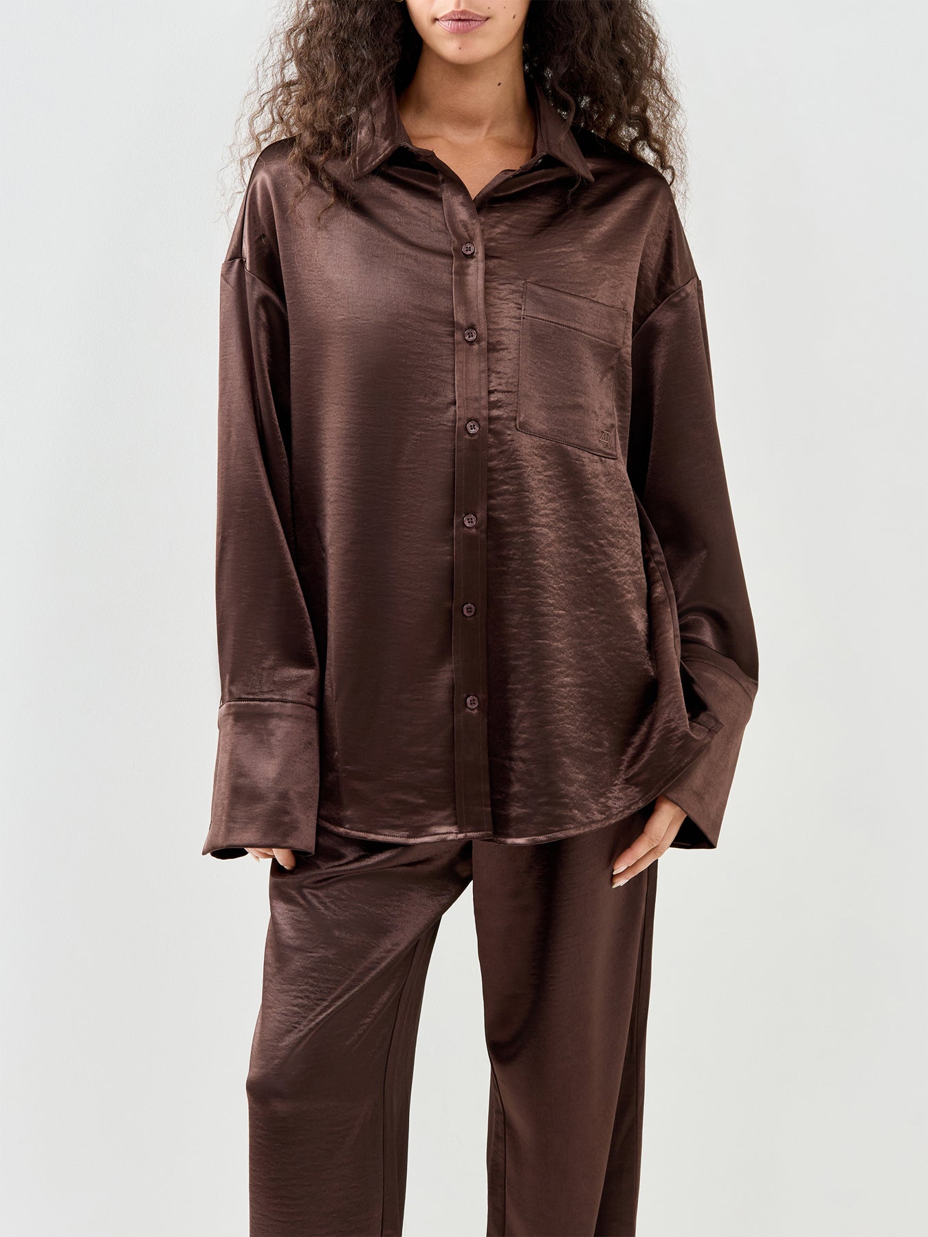 Zelda Satin Shirt Brown