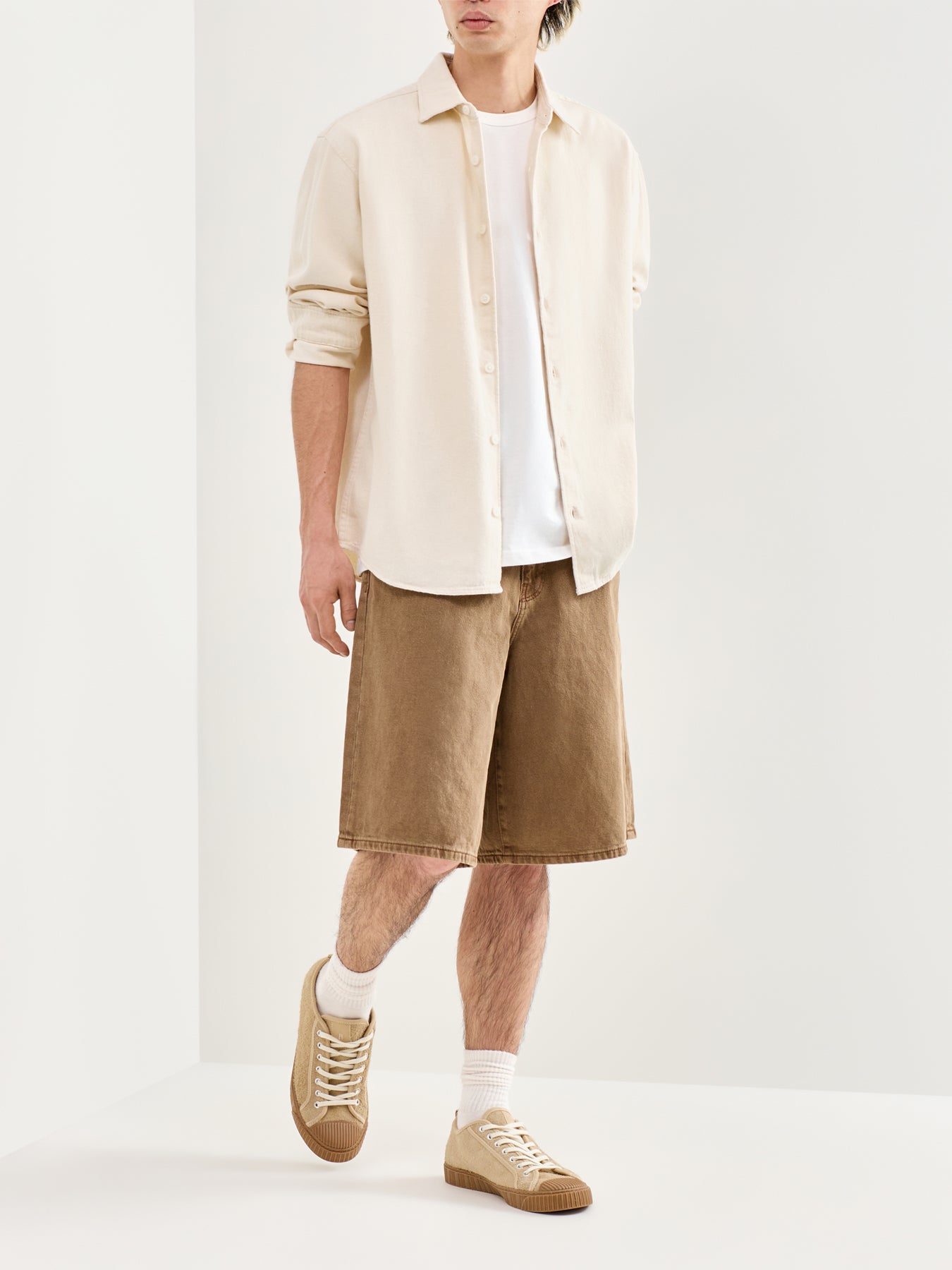 Long Sleeve Denim Shirt Cream