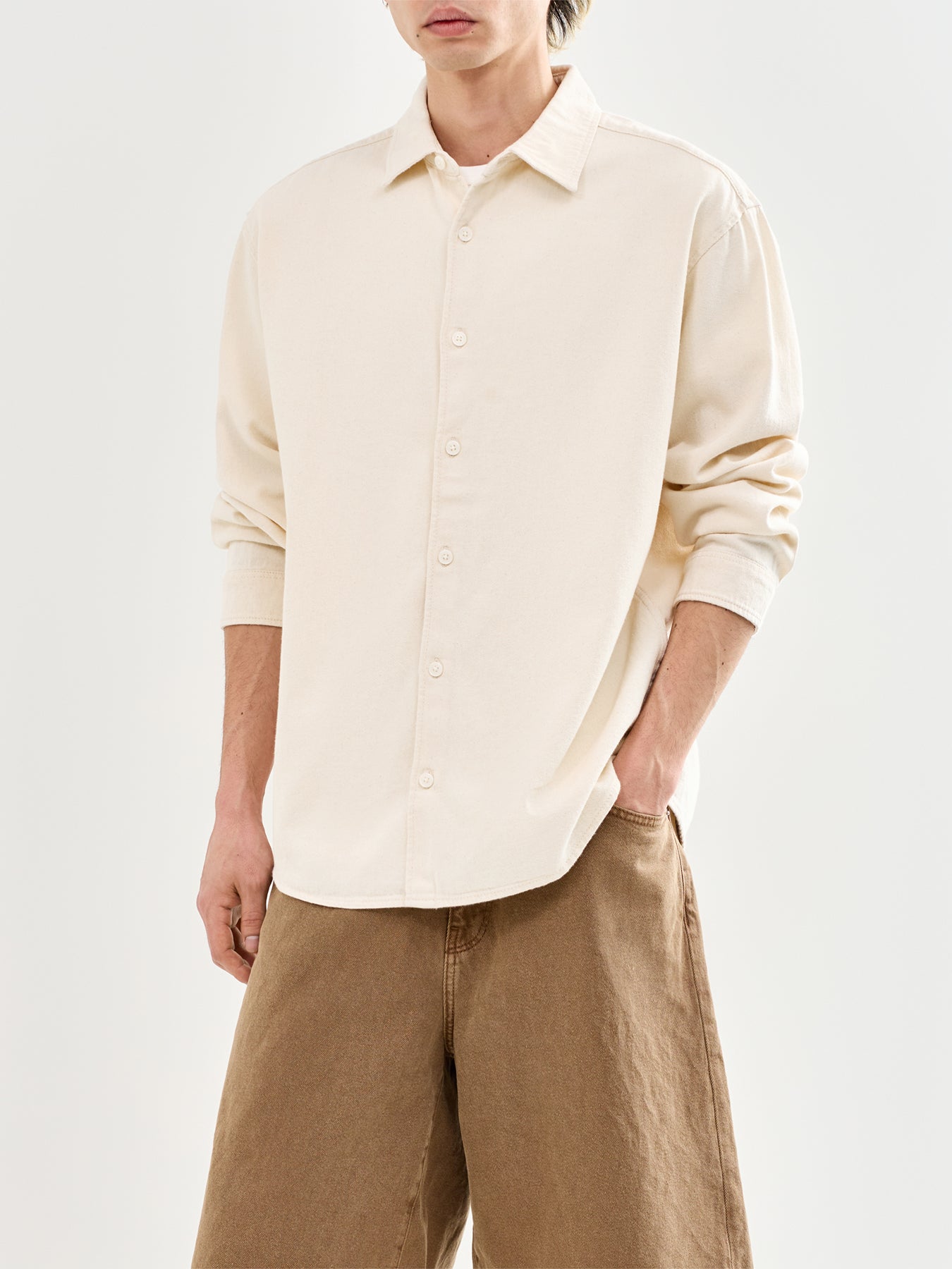 Long Sleeve Denim Shirt Cream