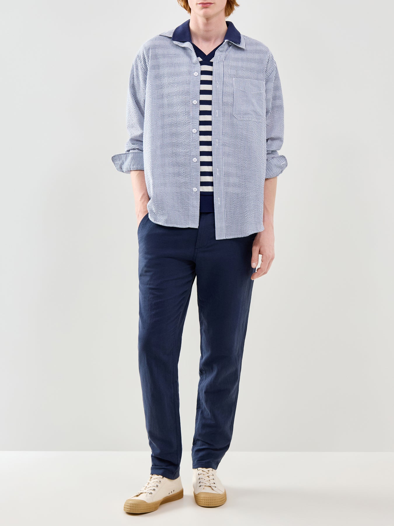 Linen Blend Chino Trousers Navy