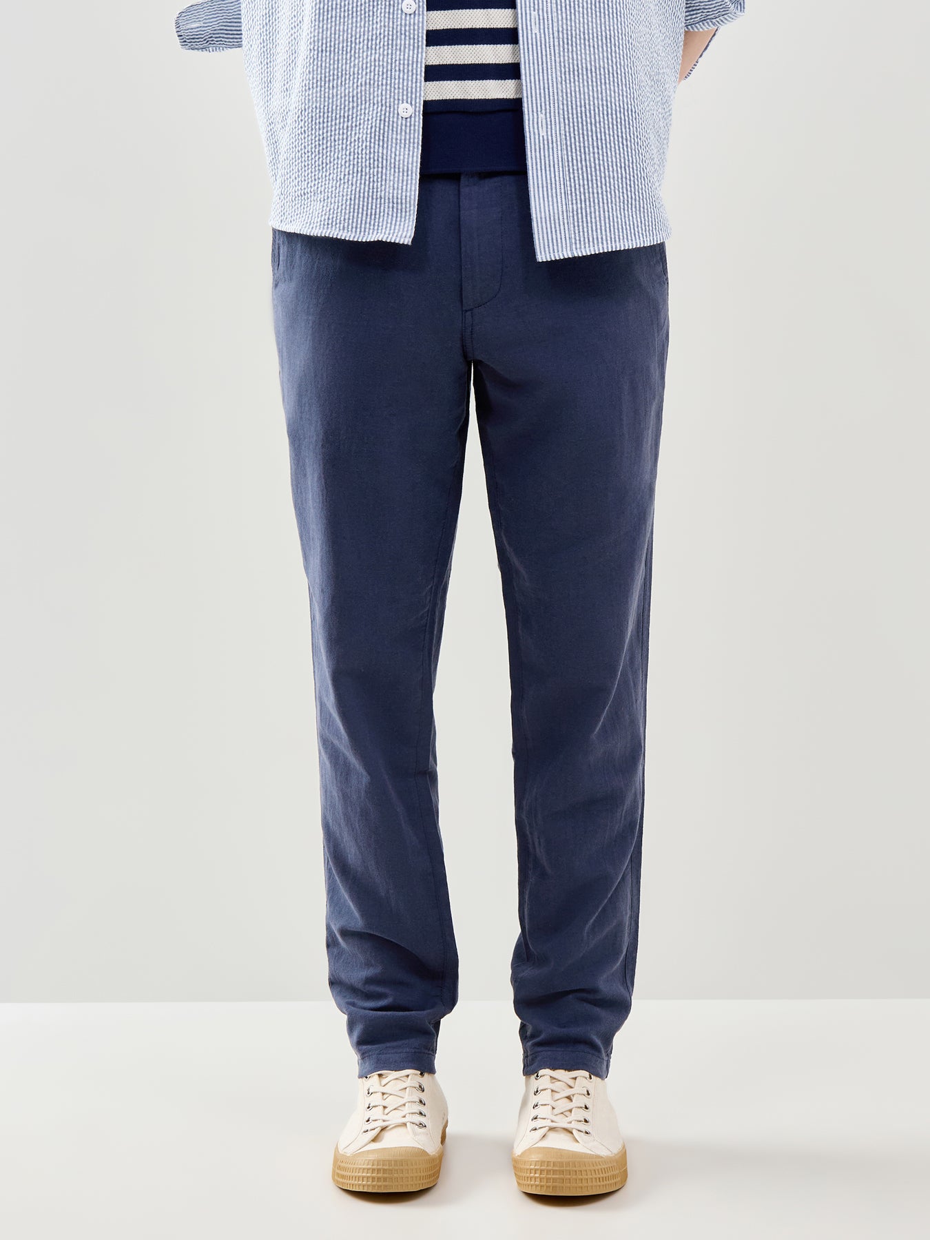 Linen Blend Chino Trousers Navy