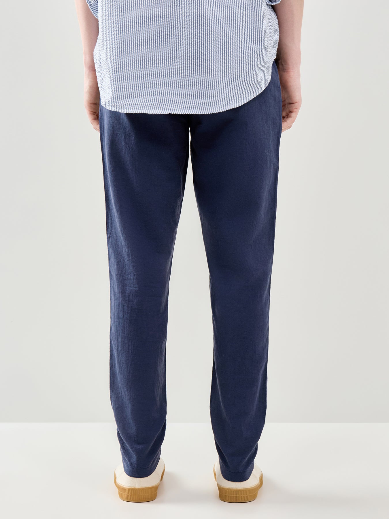Linen Blend Chino Trousers Navy