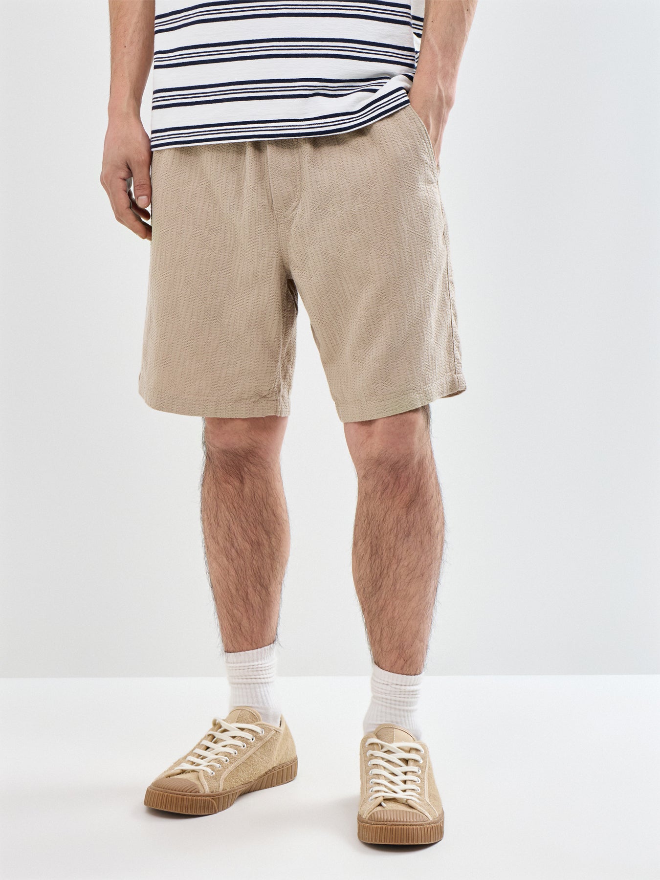 Jaiden Wavy Sweat Shorts Beige
