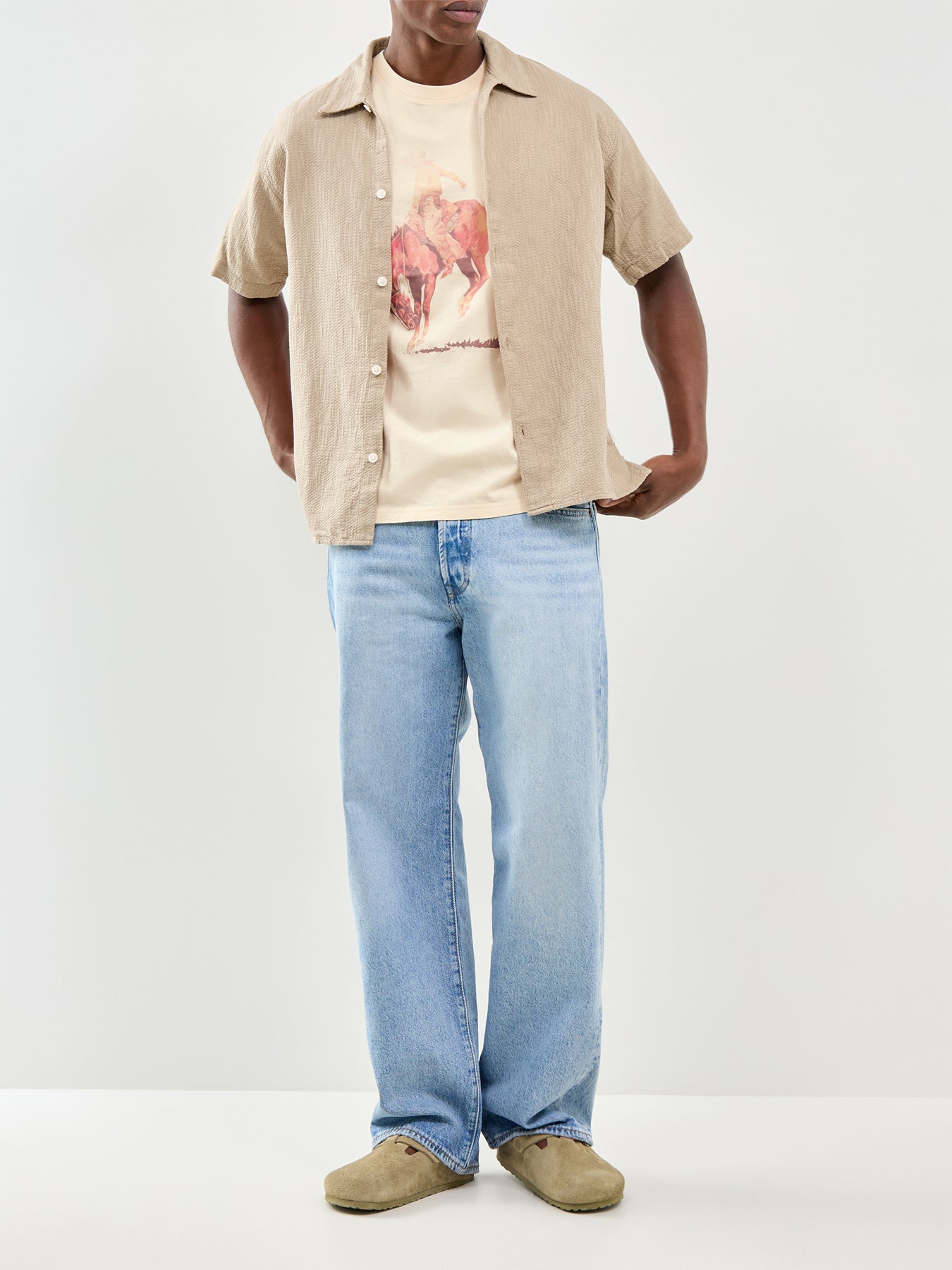 Montauk Wavy Texture Short Sleeve Shirt Beige