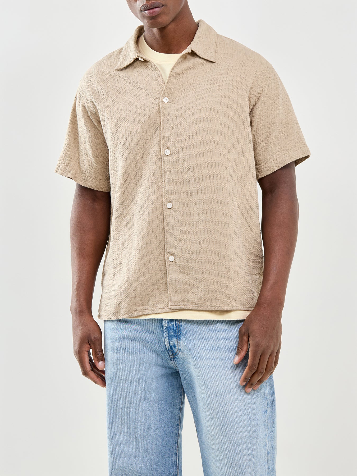 Montauk Wavy Texture Short Sleeve Shirt Beige