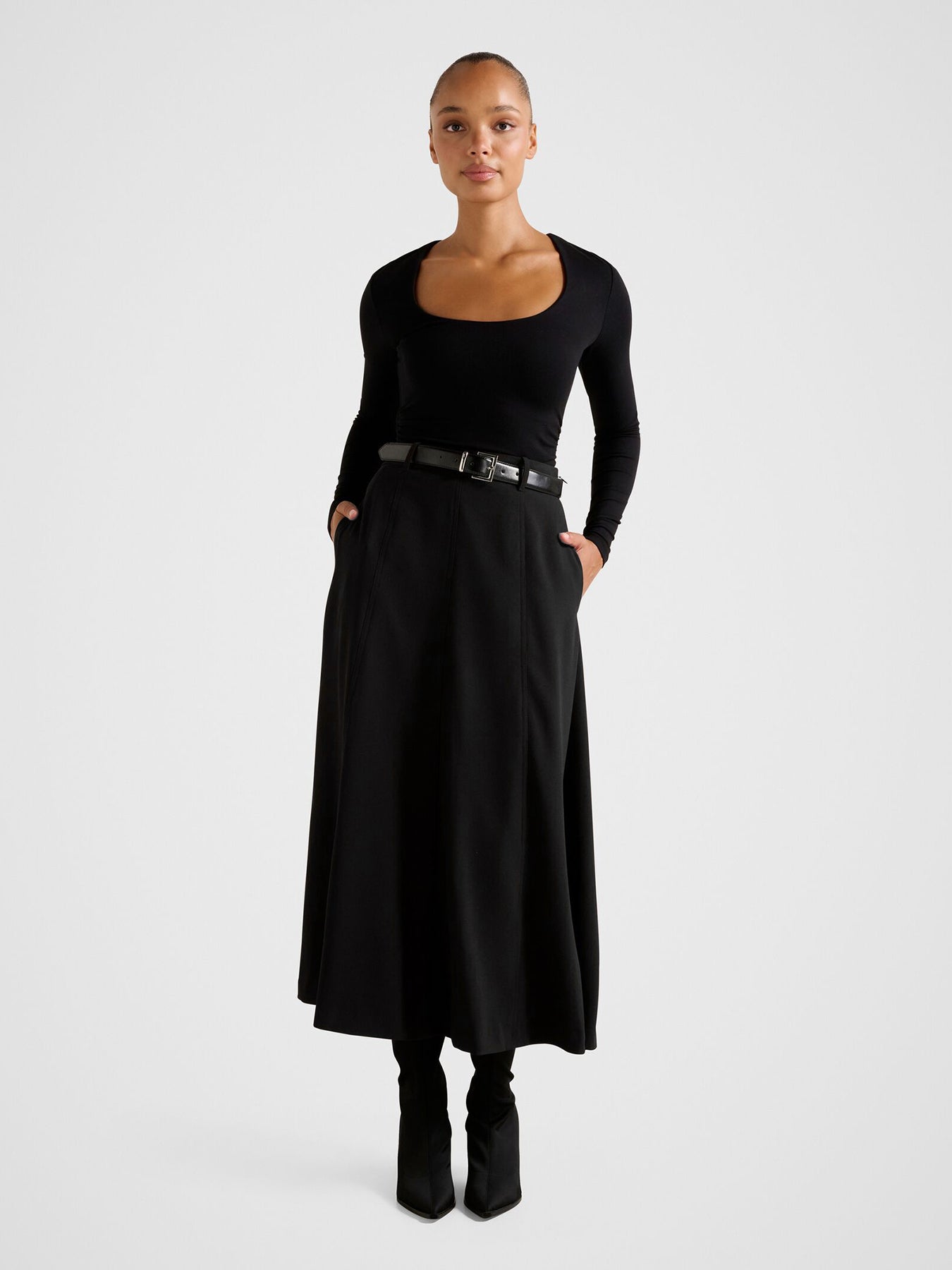Celine Belted Midi Skirt Black
