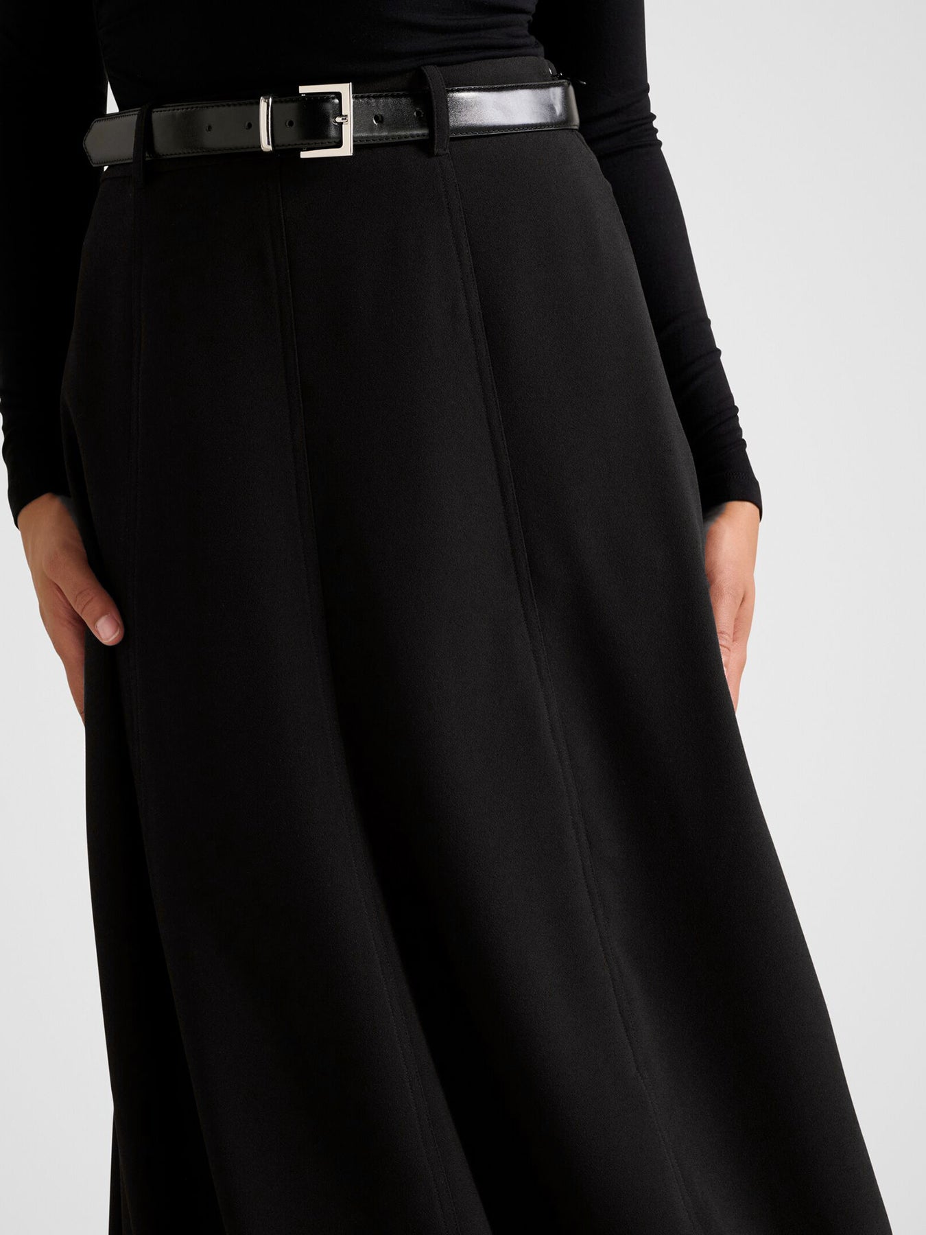 Celine Belted Midi Skirt Black