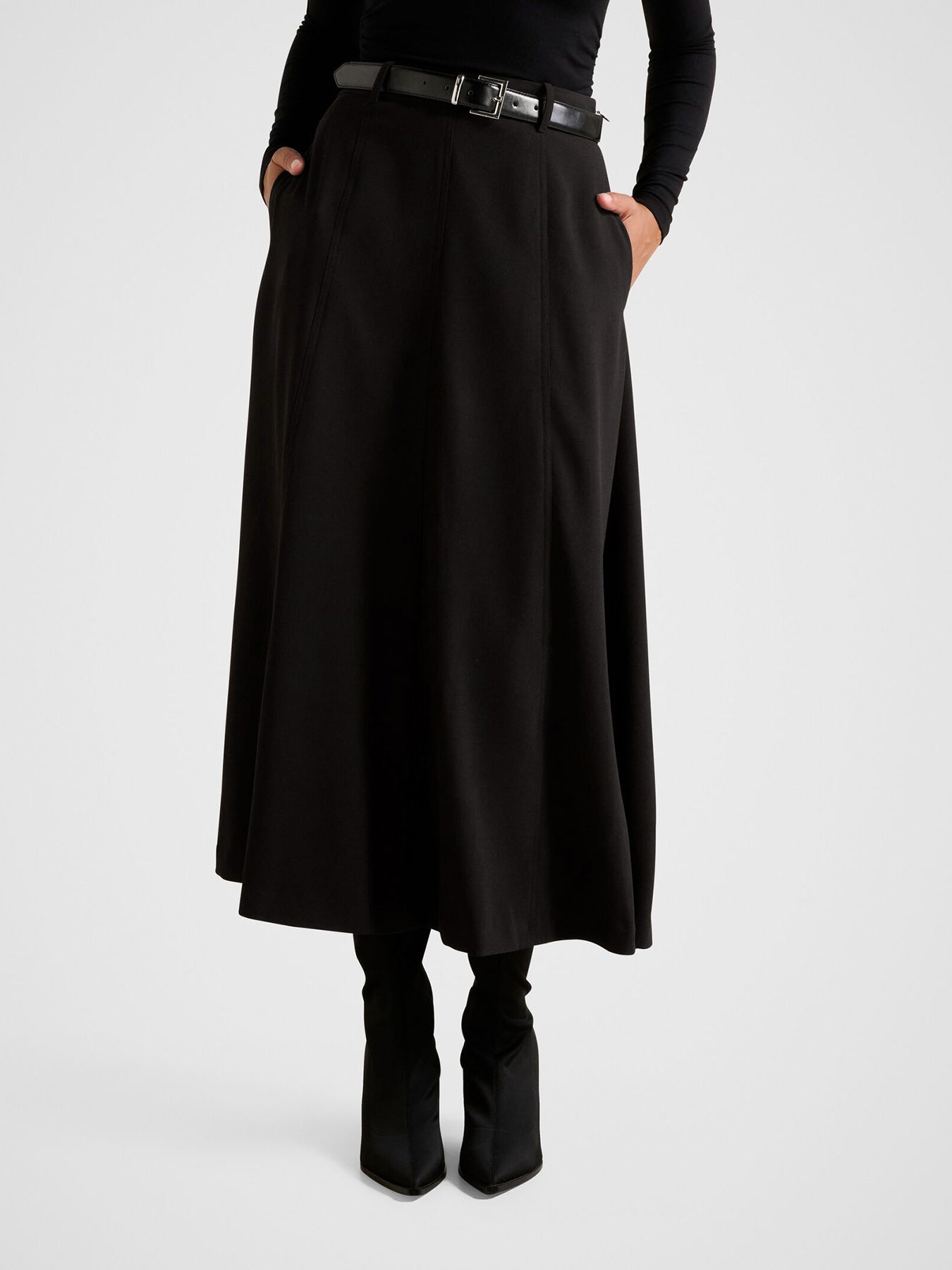 Celine Belted Midi Skirt Black