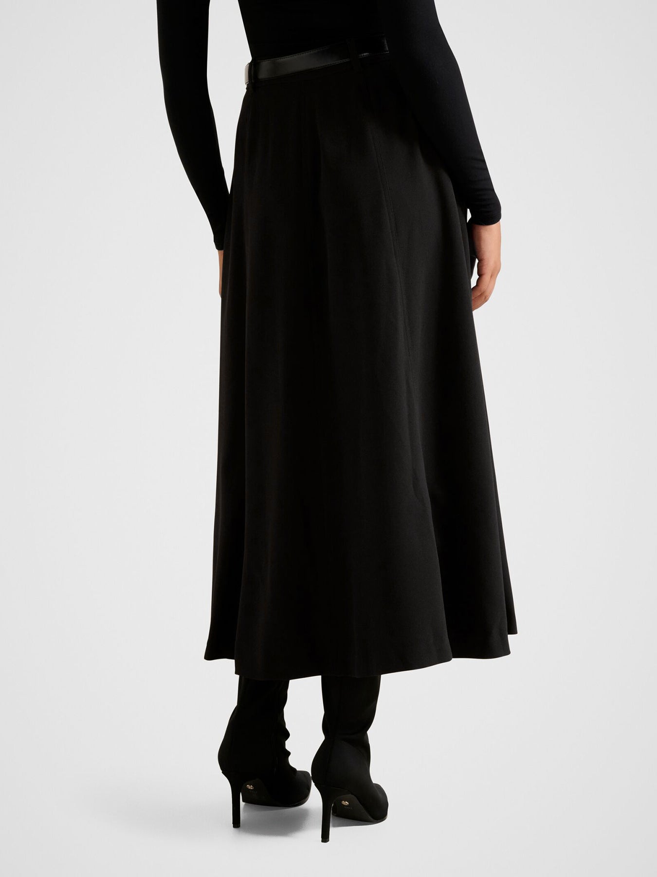 Celine Belted Midi Skirt Black