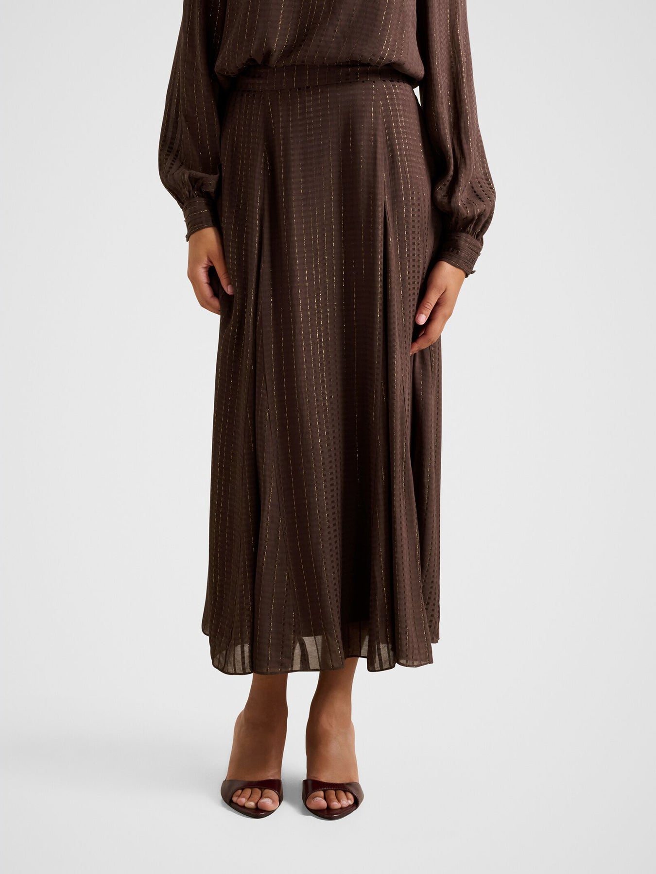 Preslee Godet Midi Skirt Brown