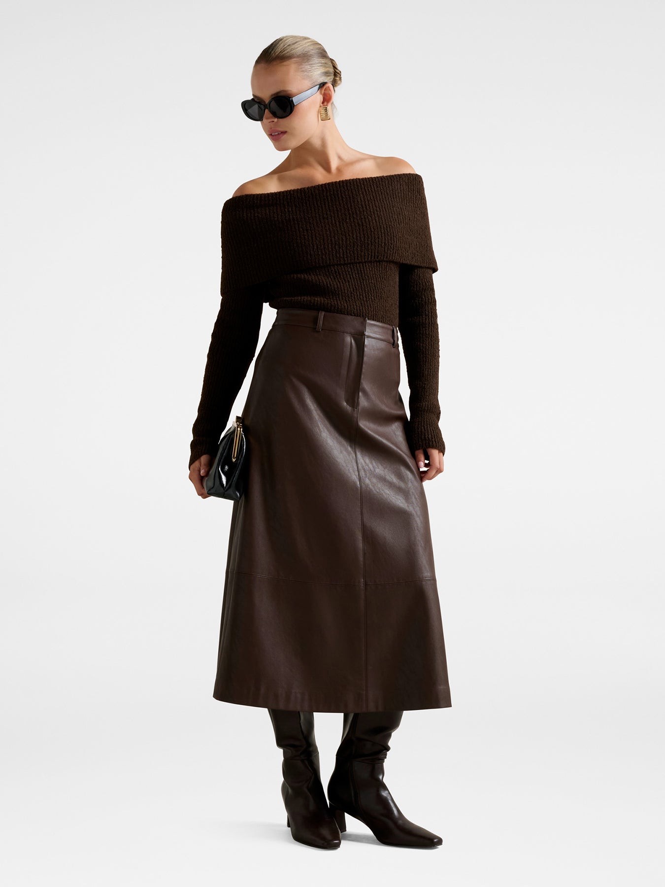 Jaelyn Vegan Leather Midi Skirt Black