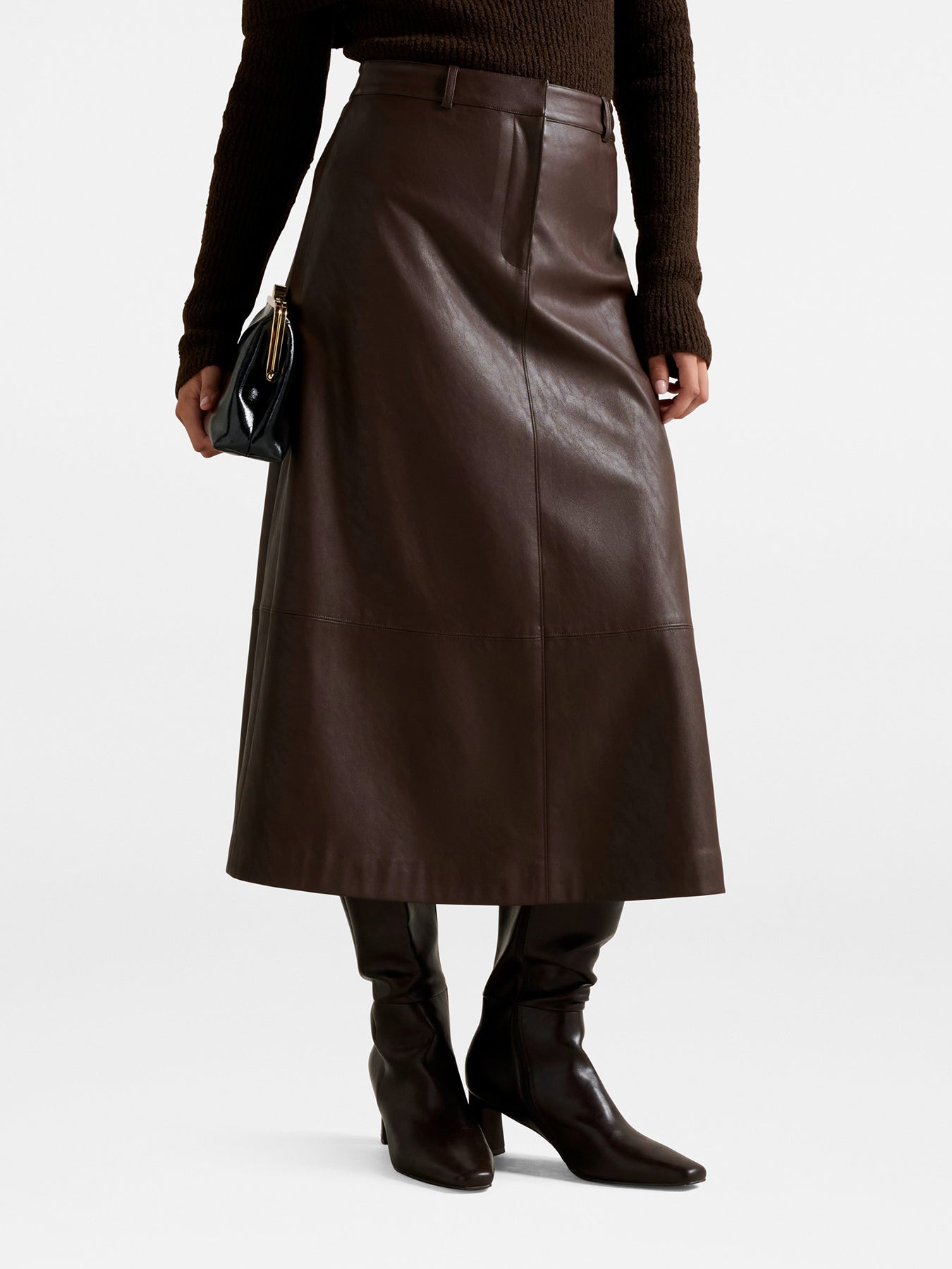 Jaelyn Vegan Leather Midi Skirt Black