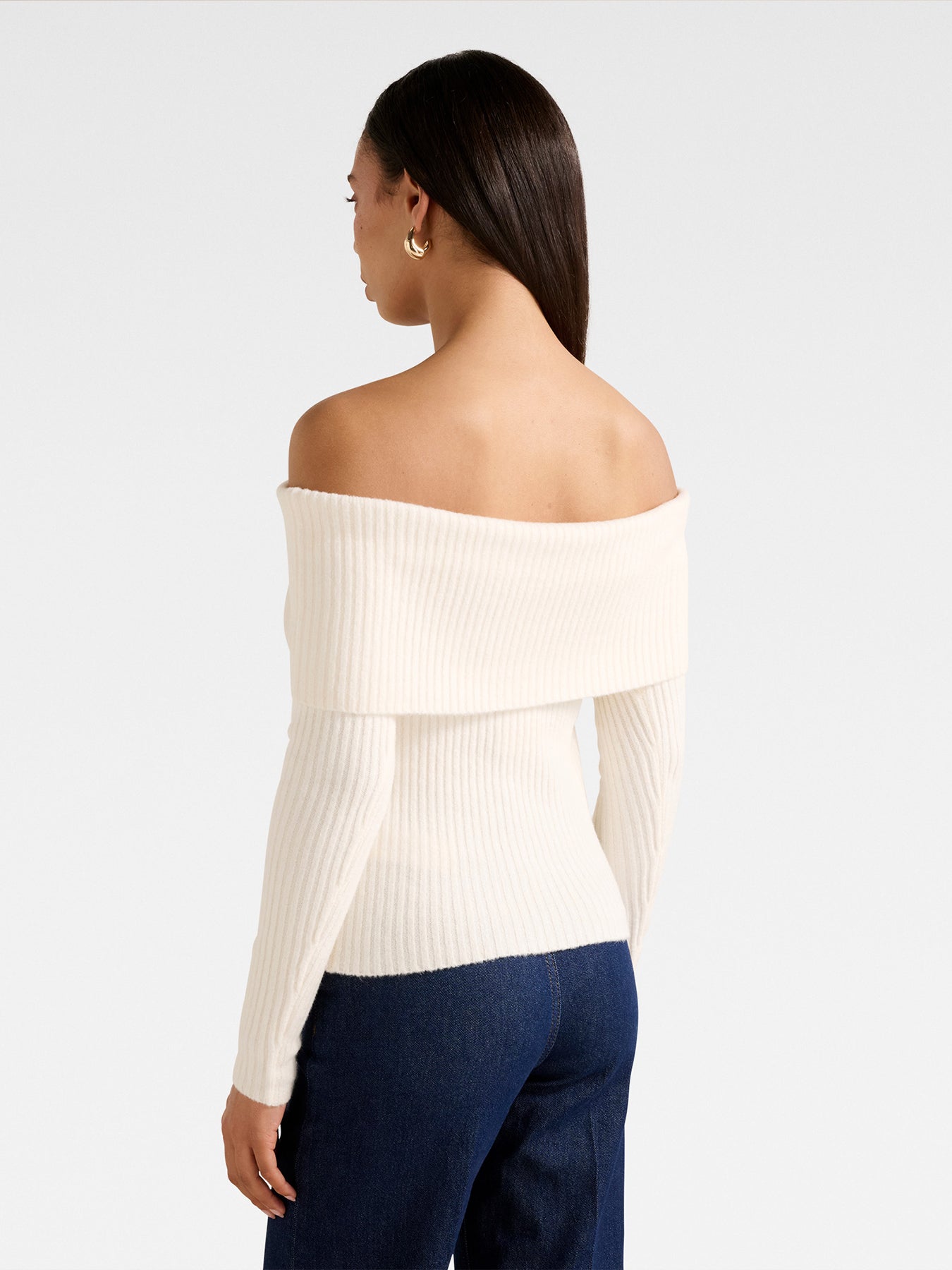 Ashley Ribbed Bardot Top Beige