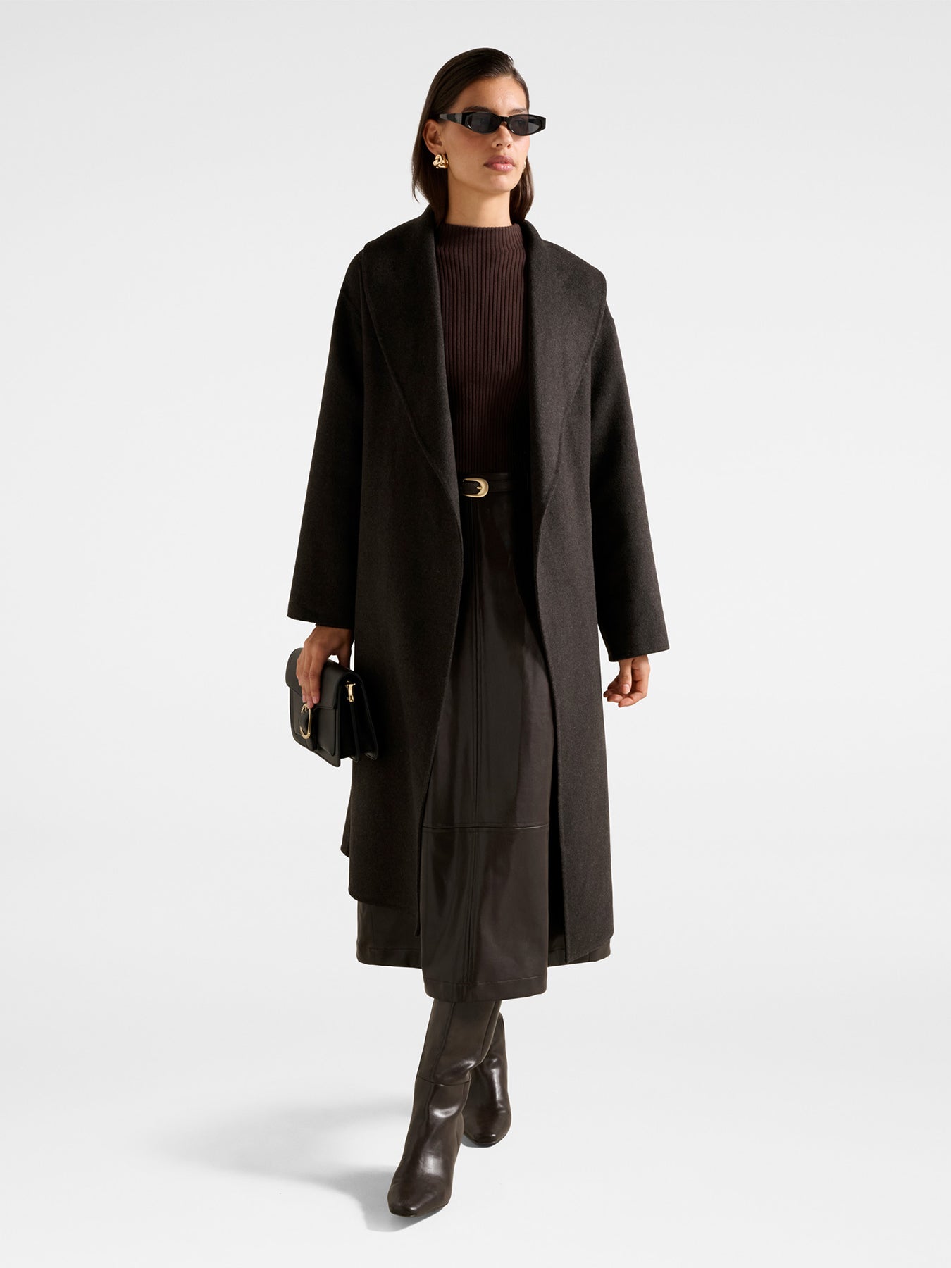 Brooklyn Vegan Leather A Line Midi Dress Brown
