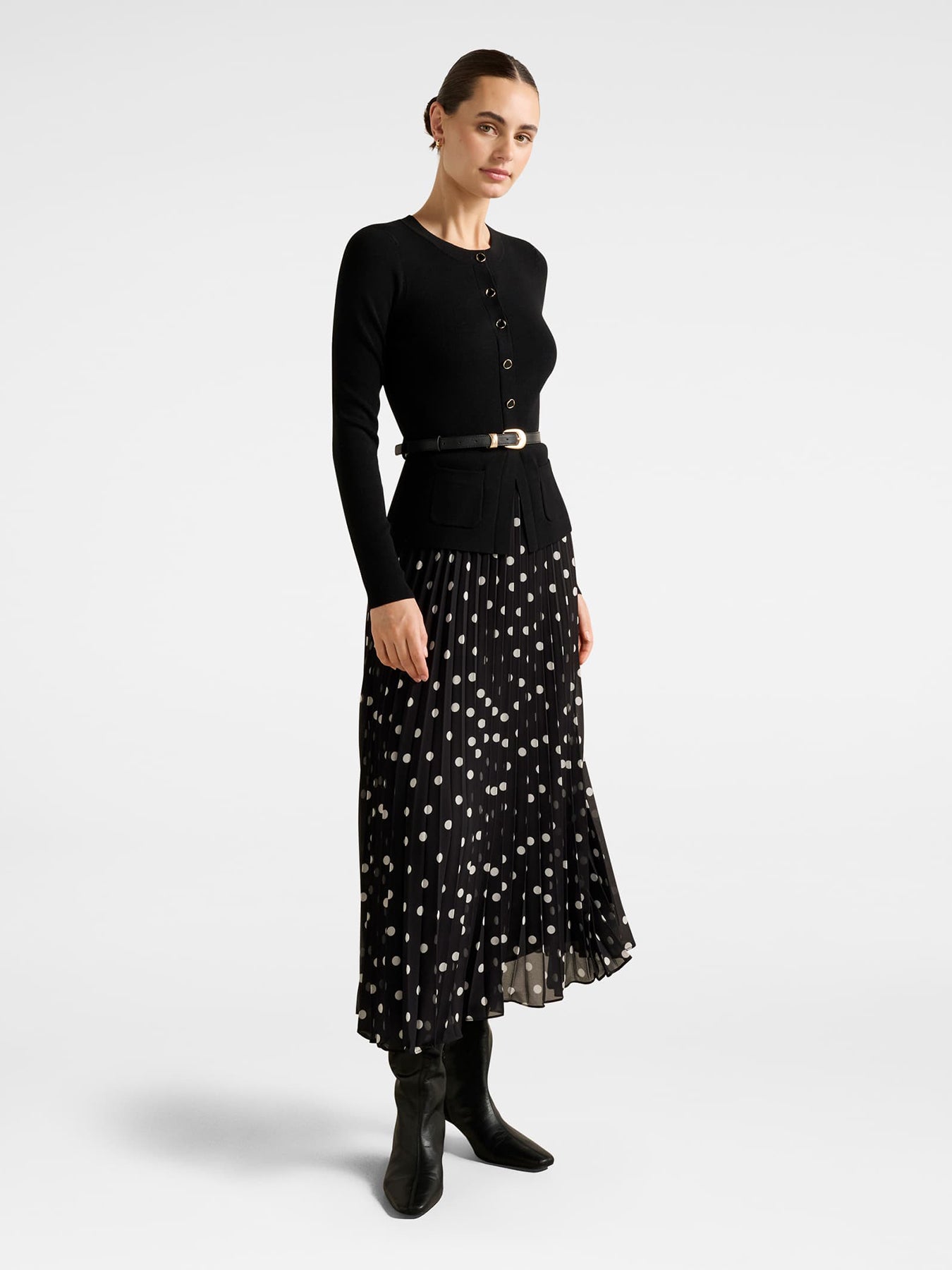 Daphne Waistcoat Knitted Midi Dress Black