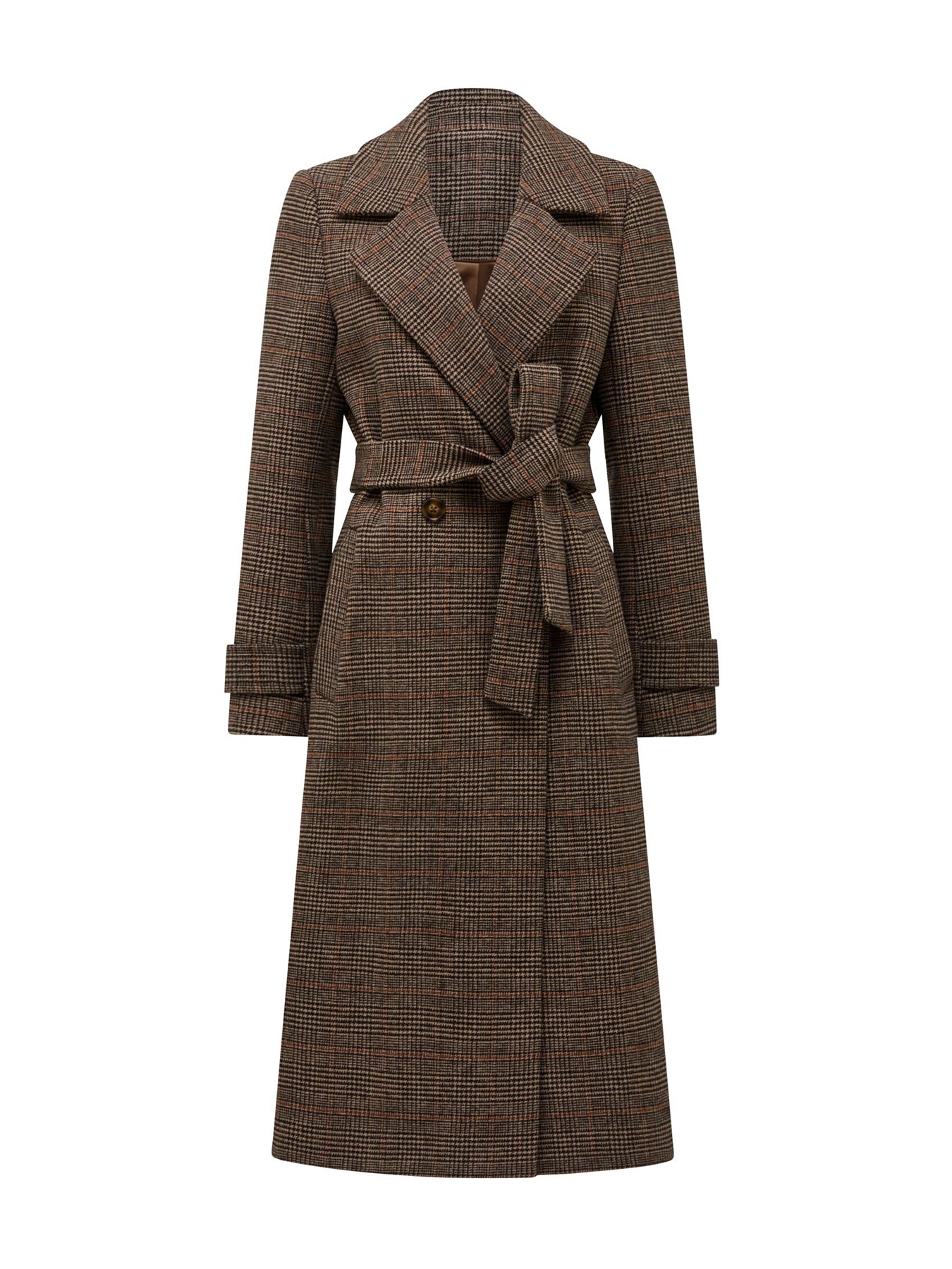 Luccia Belted Check Coat Brown