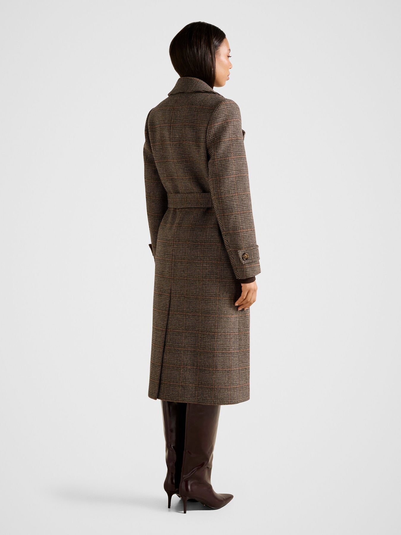 Luccia Belted Check Coat Brown