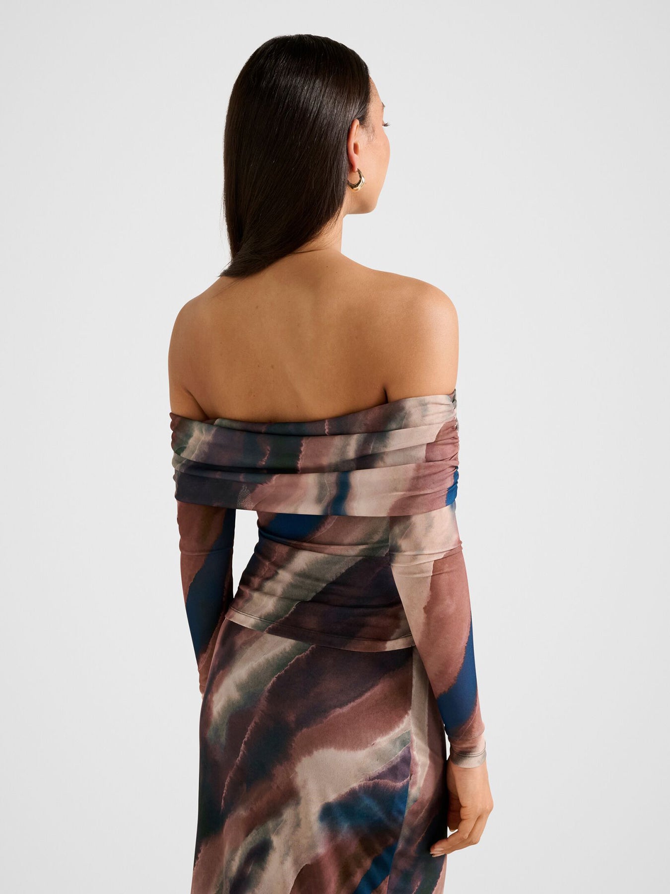 Kaia Ruched Mesh Bardot Top