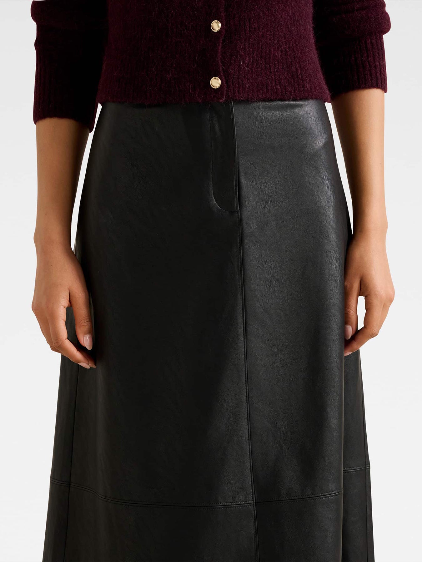 Jaelyn Vegan Leather Midi Skirt Red