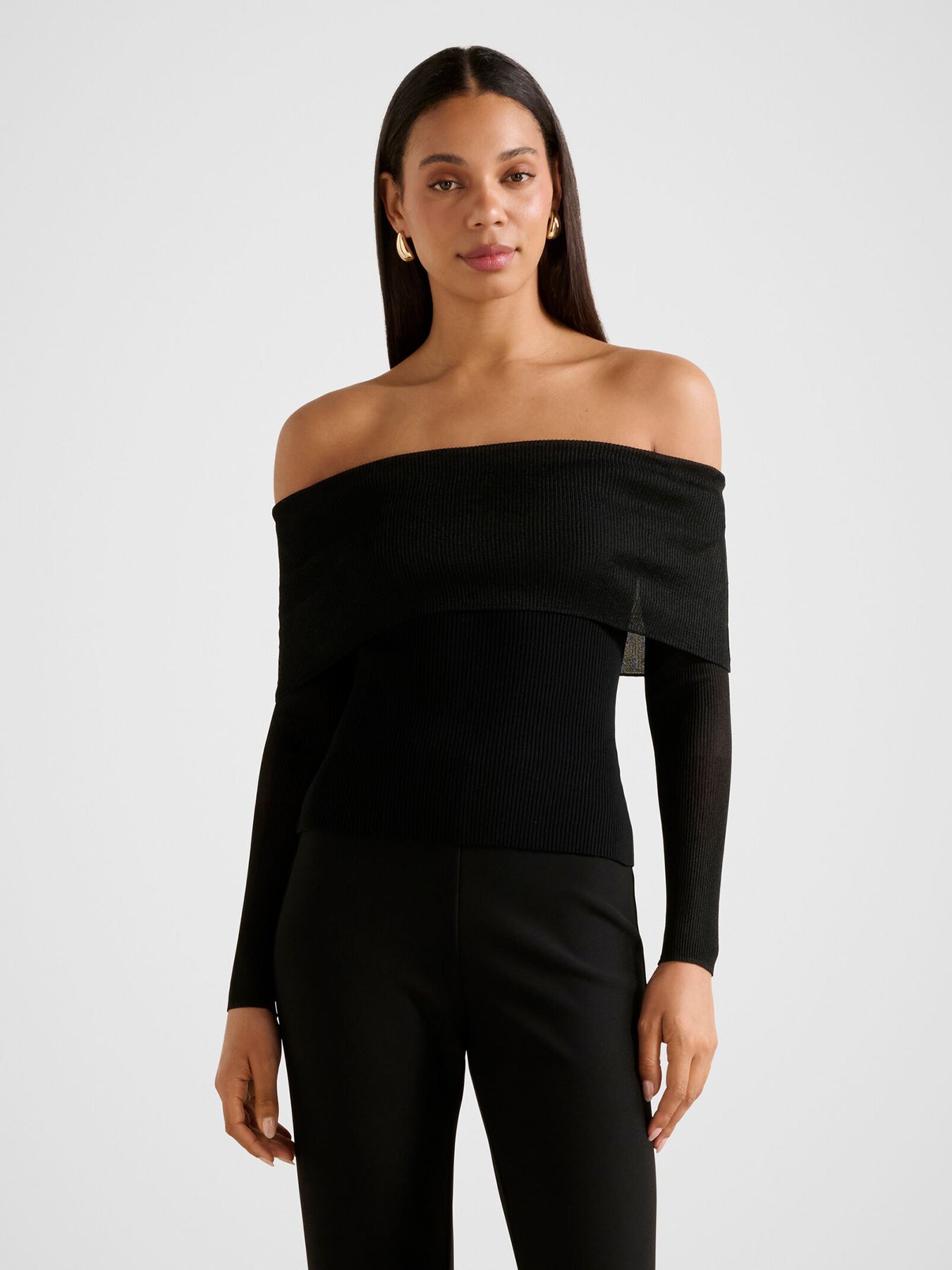 Brynn Bardot Knitted Top Black