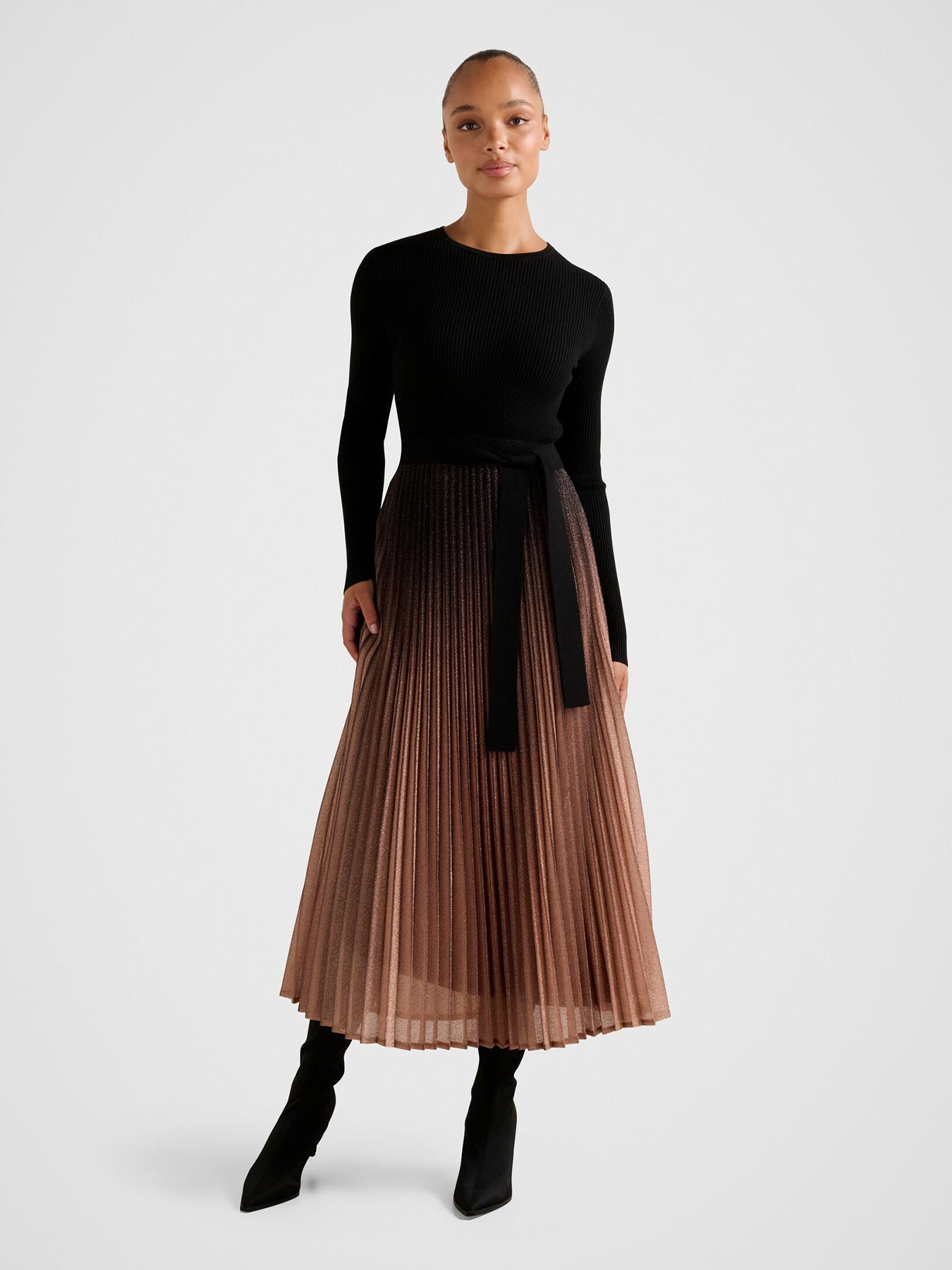 Celina Ombre Metallic Midi Dress Black