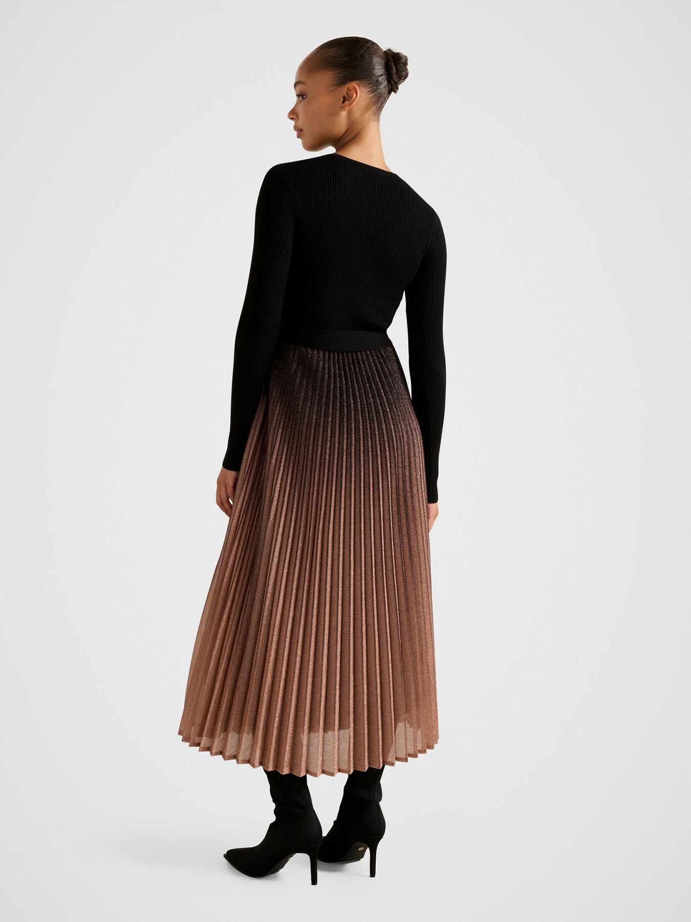 Celina Ombre Metallic Midi Dress Black