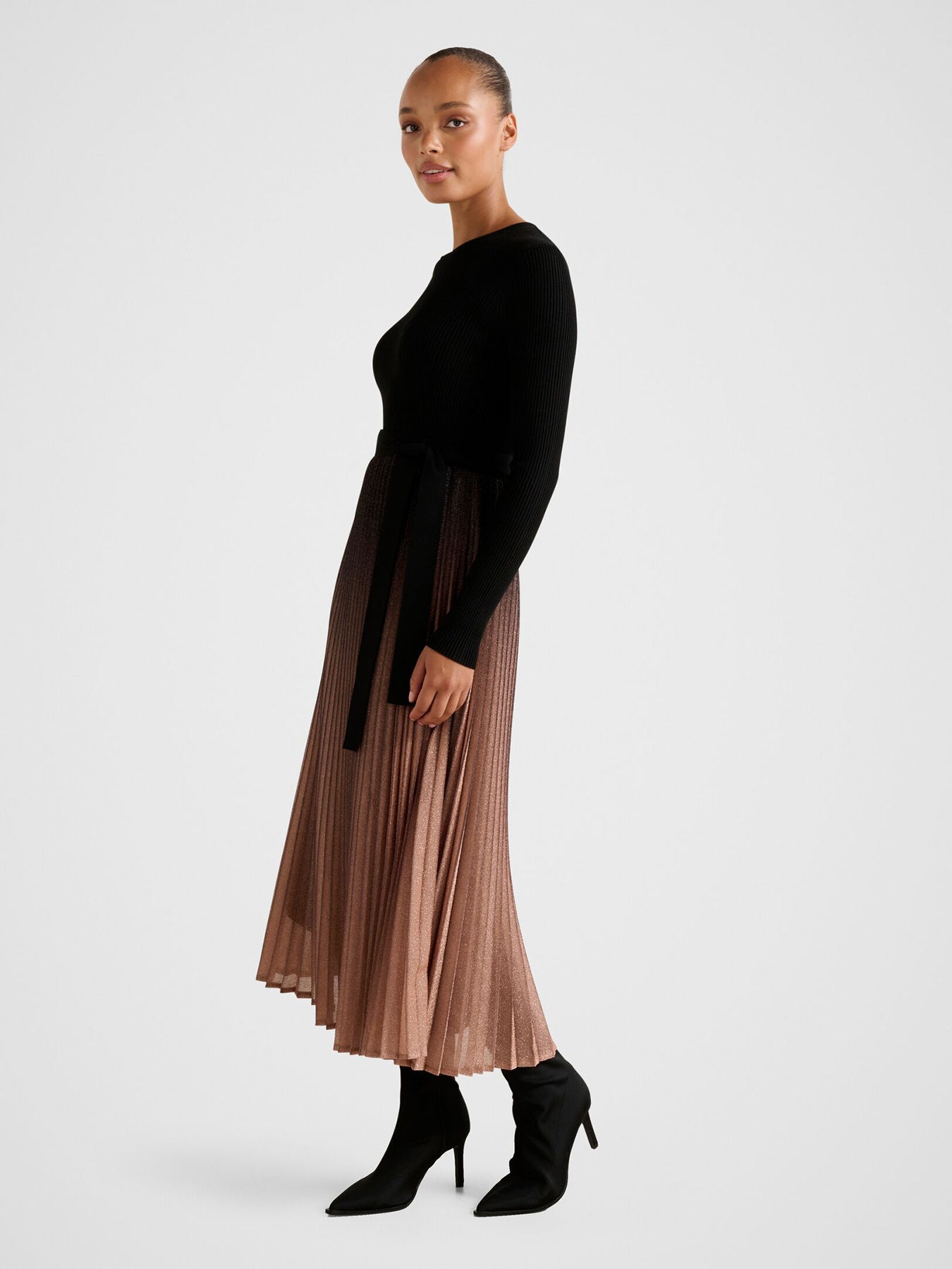 Celina Ombre Metallic Midi Dress Black