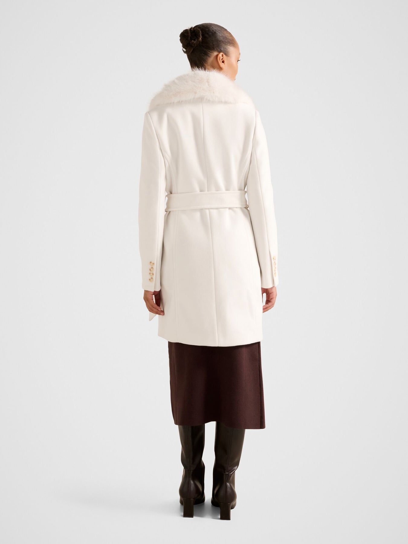 Rocky Faux Fur Collar Wrap Longline Coat Cream