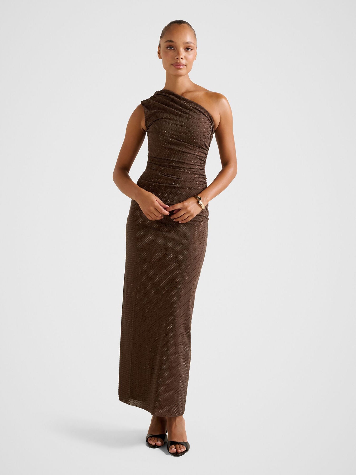 Audrina One Shoulder Maxi Dress Brown