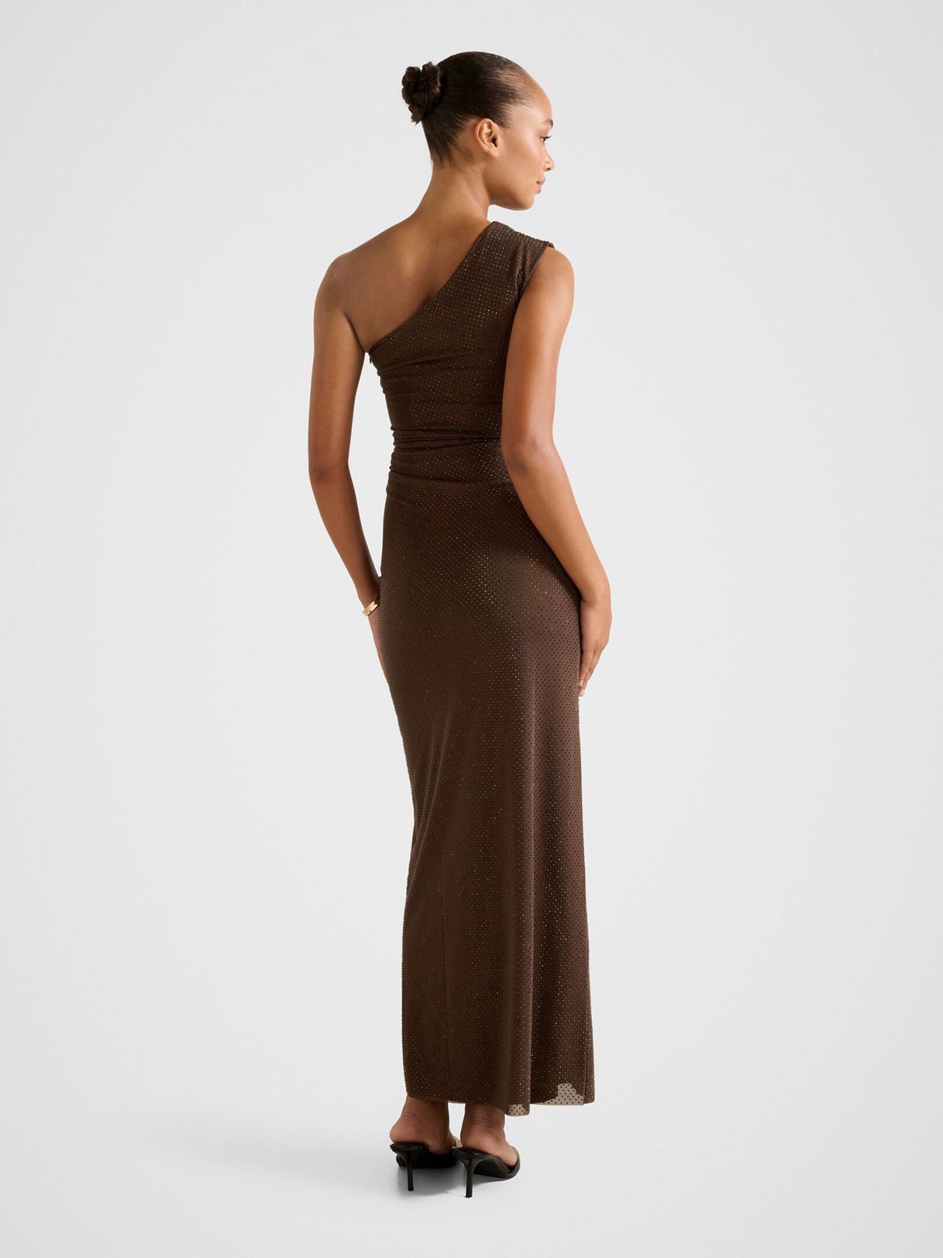 Audrina One Shoulder Maxi Dress Brown