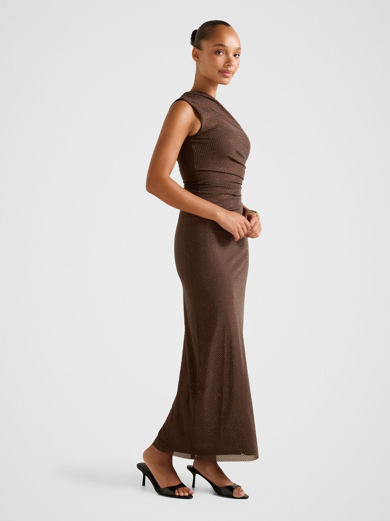 Audrina One Shoulder Maxi Dress Brown