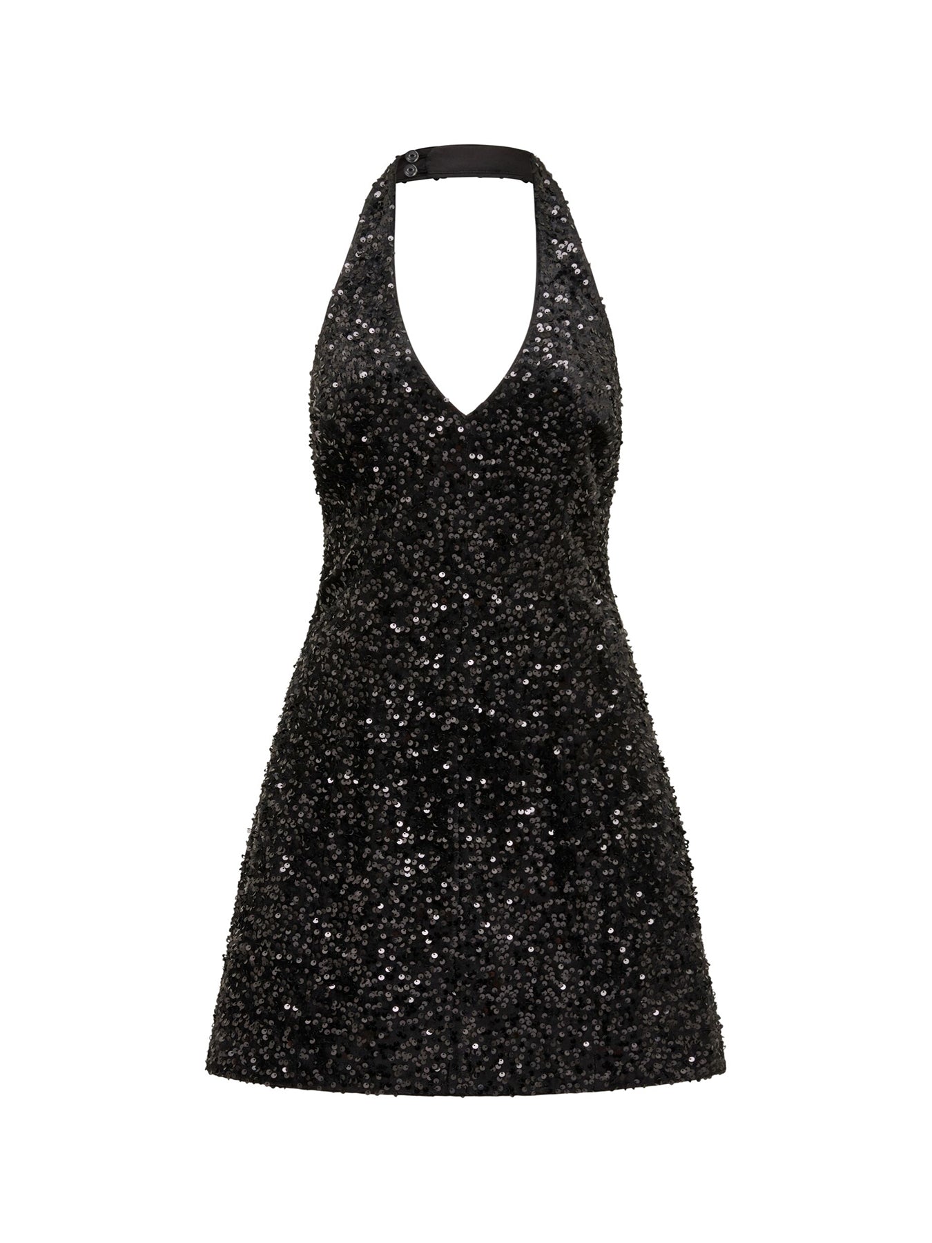 Riley Sequin Halter Neck Mini Dress Black