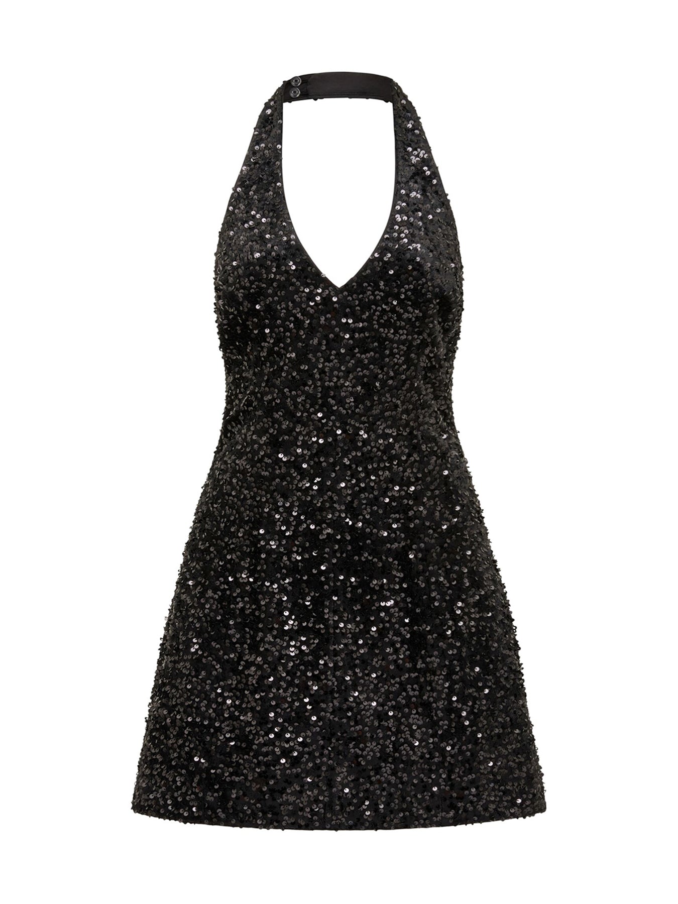 Riley Sequin Halter Neck Mini Dress Black