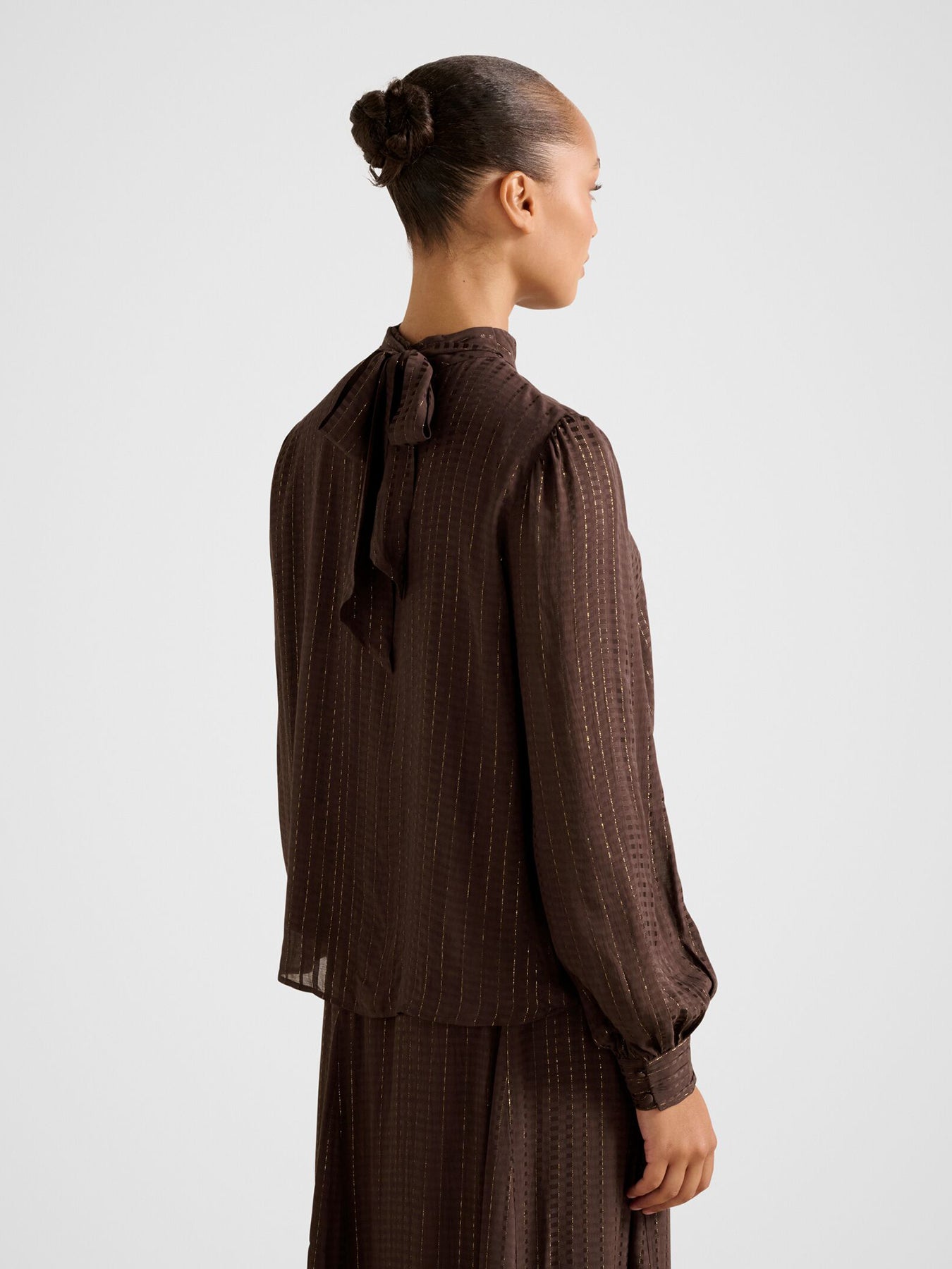 Preslee Neck Tie Blouse Brown