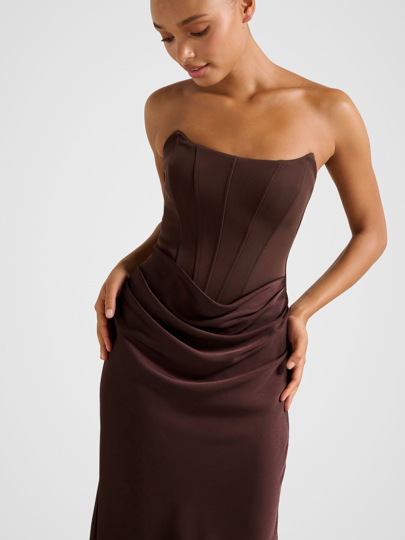 Isra Strapless Maxi Dress Brown