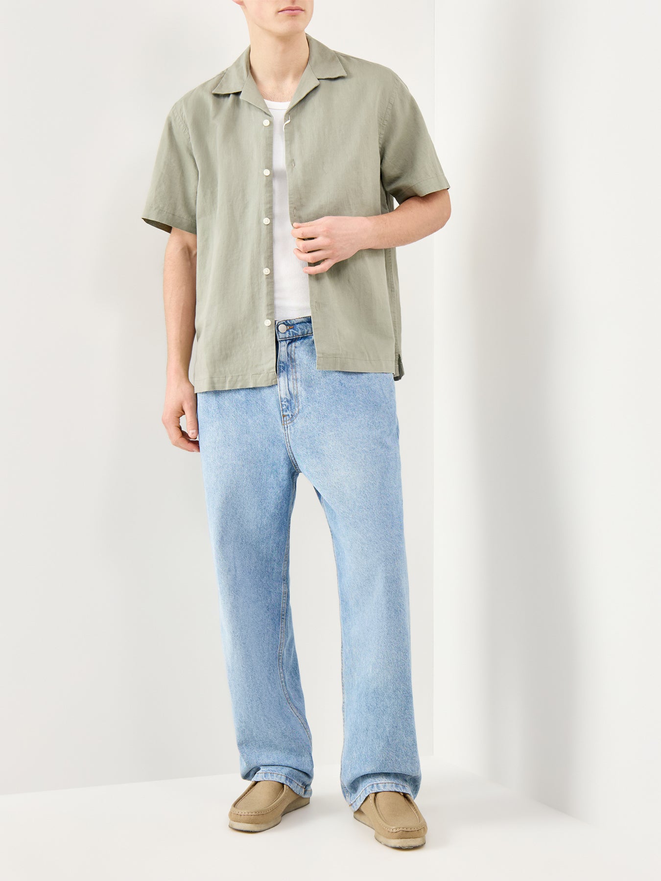 Relaxed Linen-Blend Short Sleeve Shirt Green