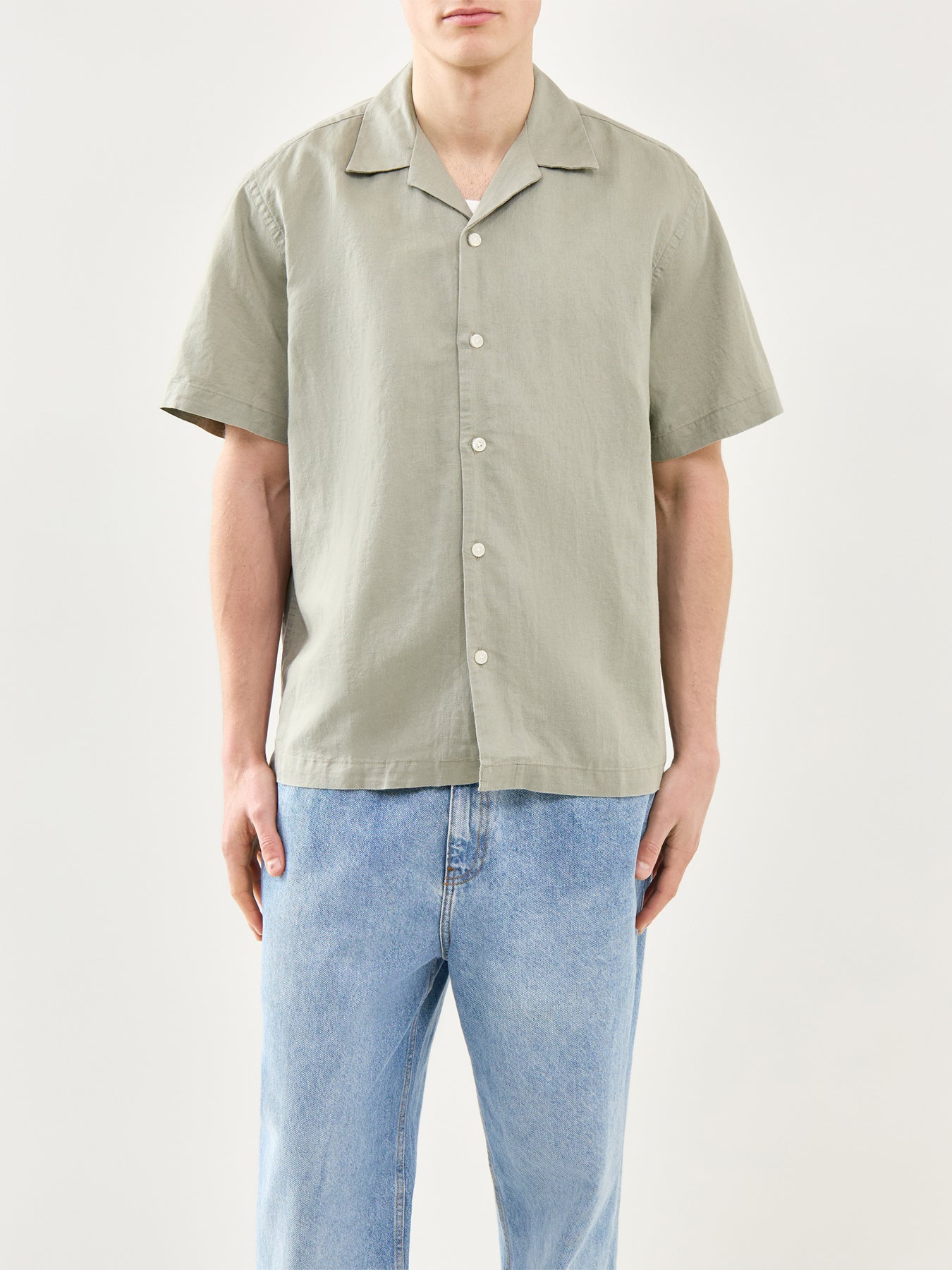 Relaxed Linen-Blend Short Sleeve Shirt Green